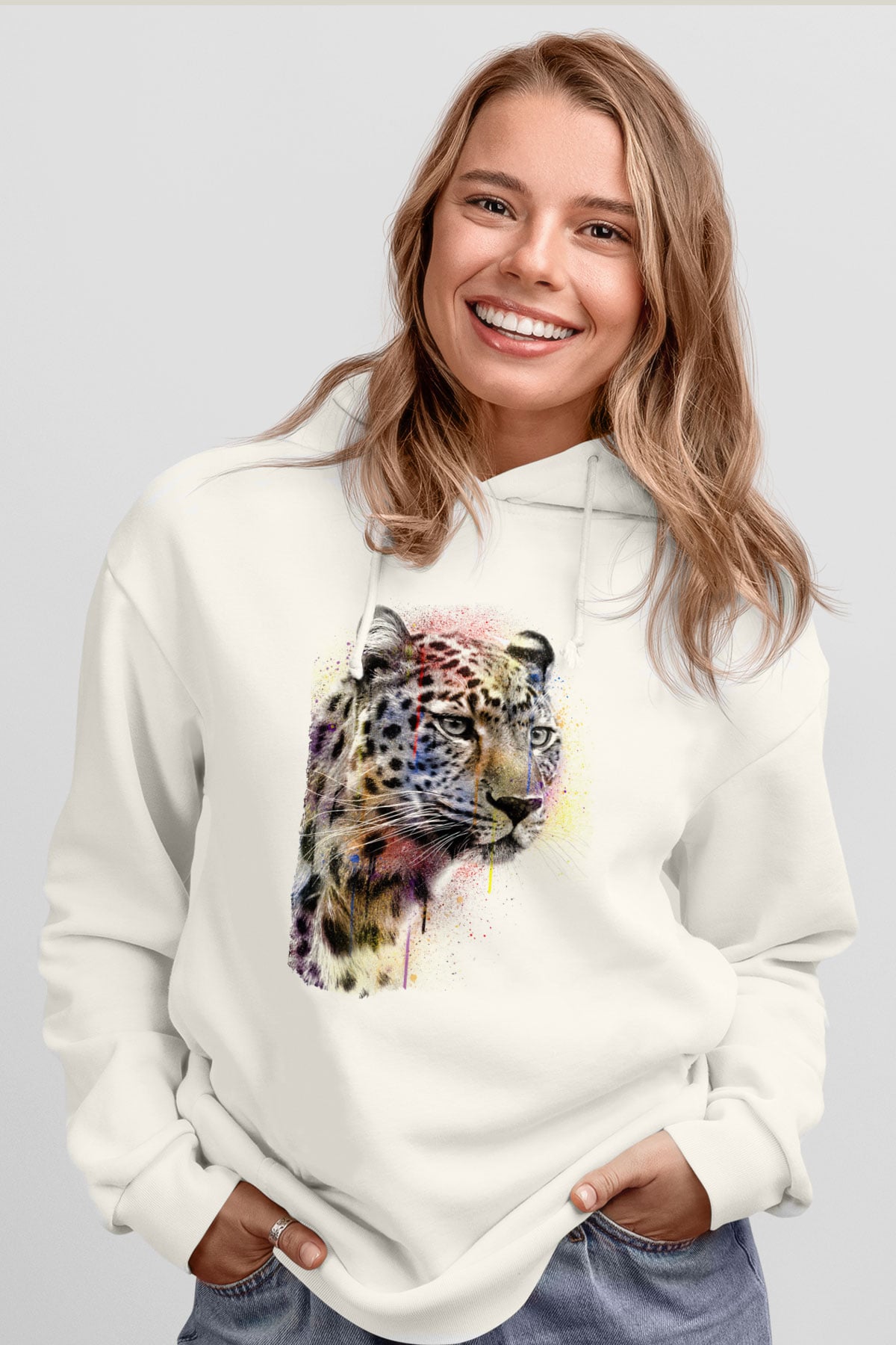 Çita Beyaz Unisex Kapüşonlu Sweatshirt