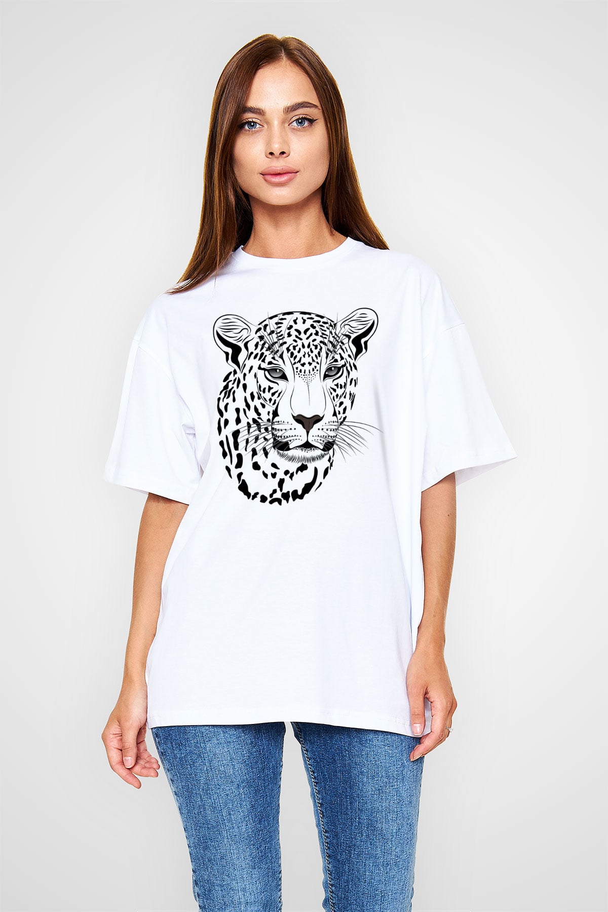 Çita Beyaz Unisex Oversize Tişört T-Shirt