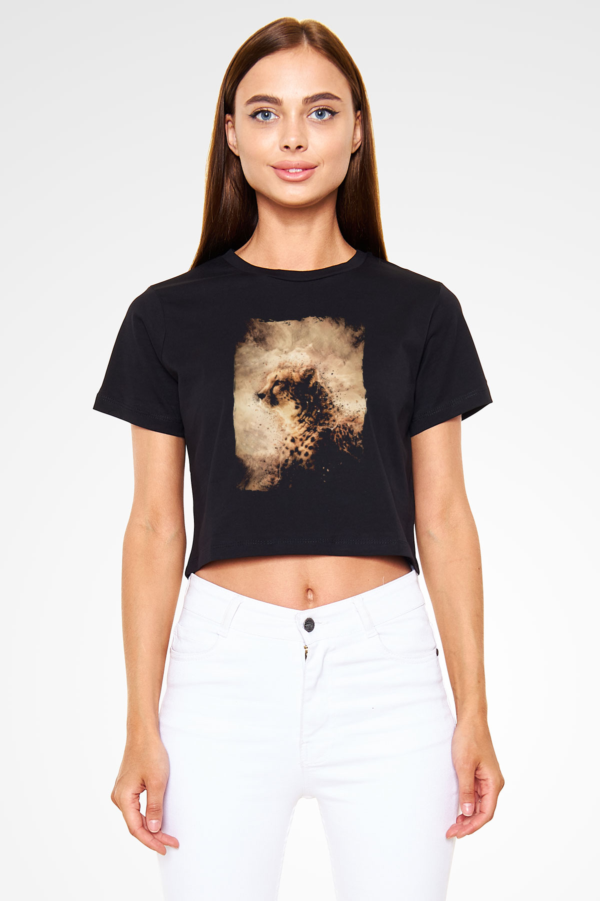 Çita Siyah  Crop Top Tişört