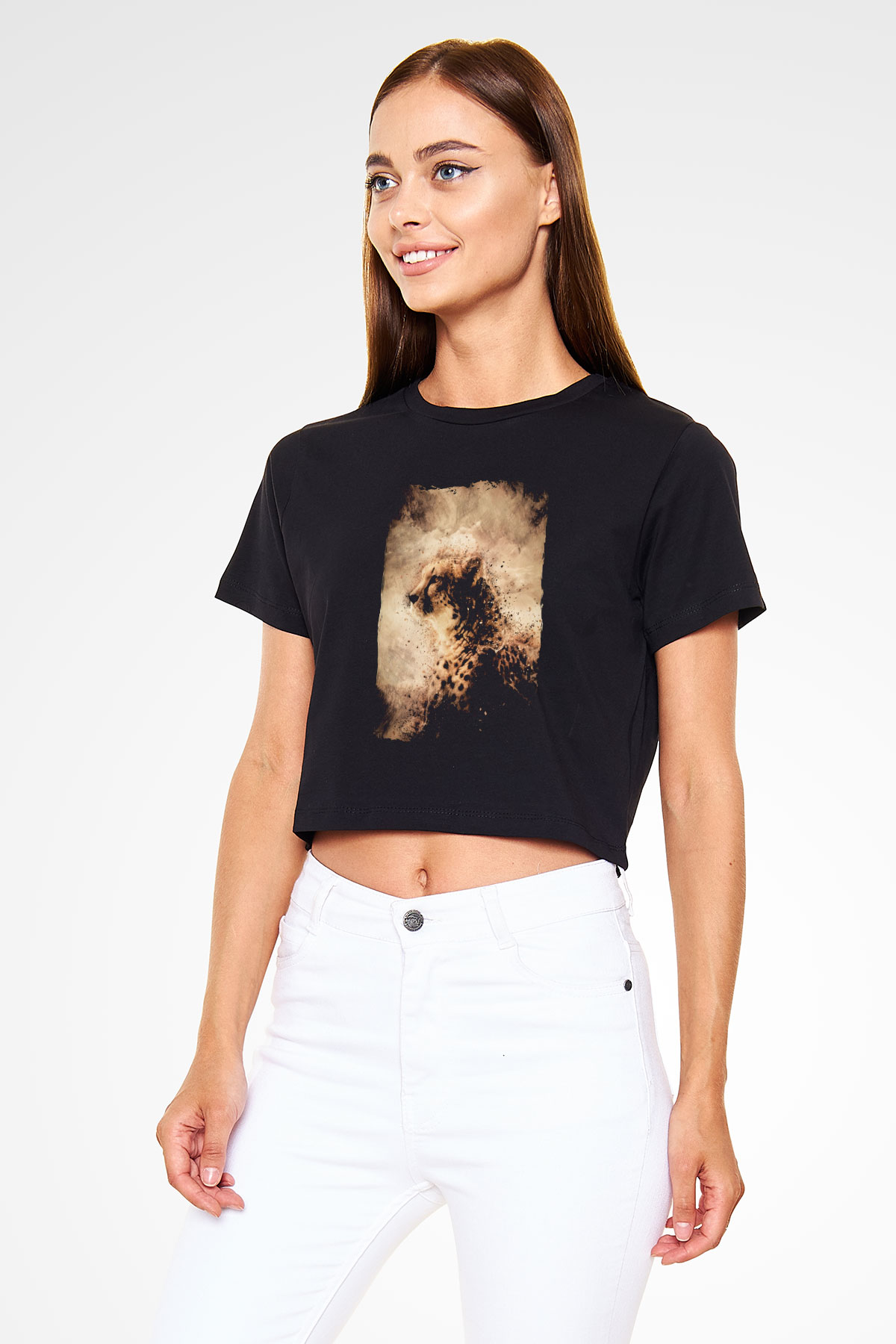 Çita Siyah  Crop Top Tişört