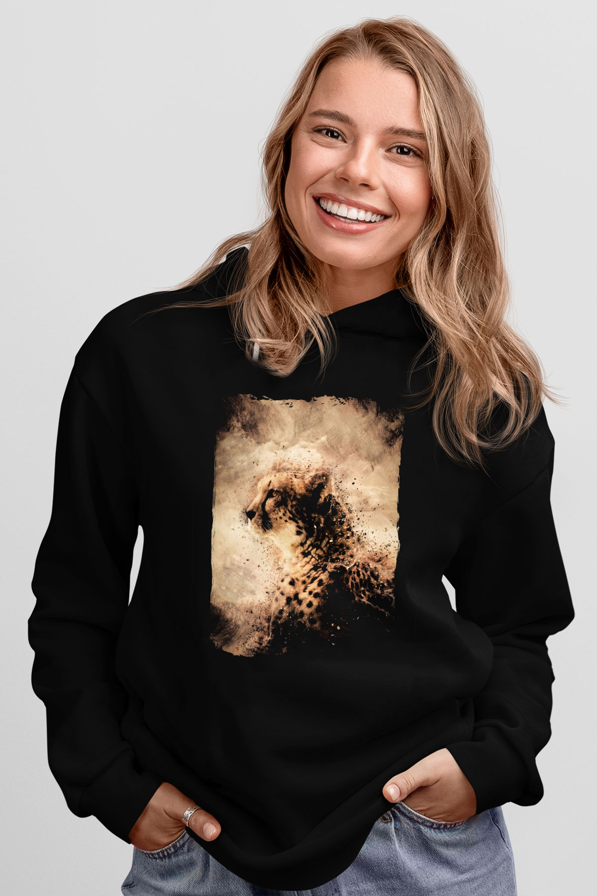 Çita Siyah Unisex Kapüşonlu Sweatshirt