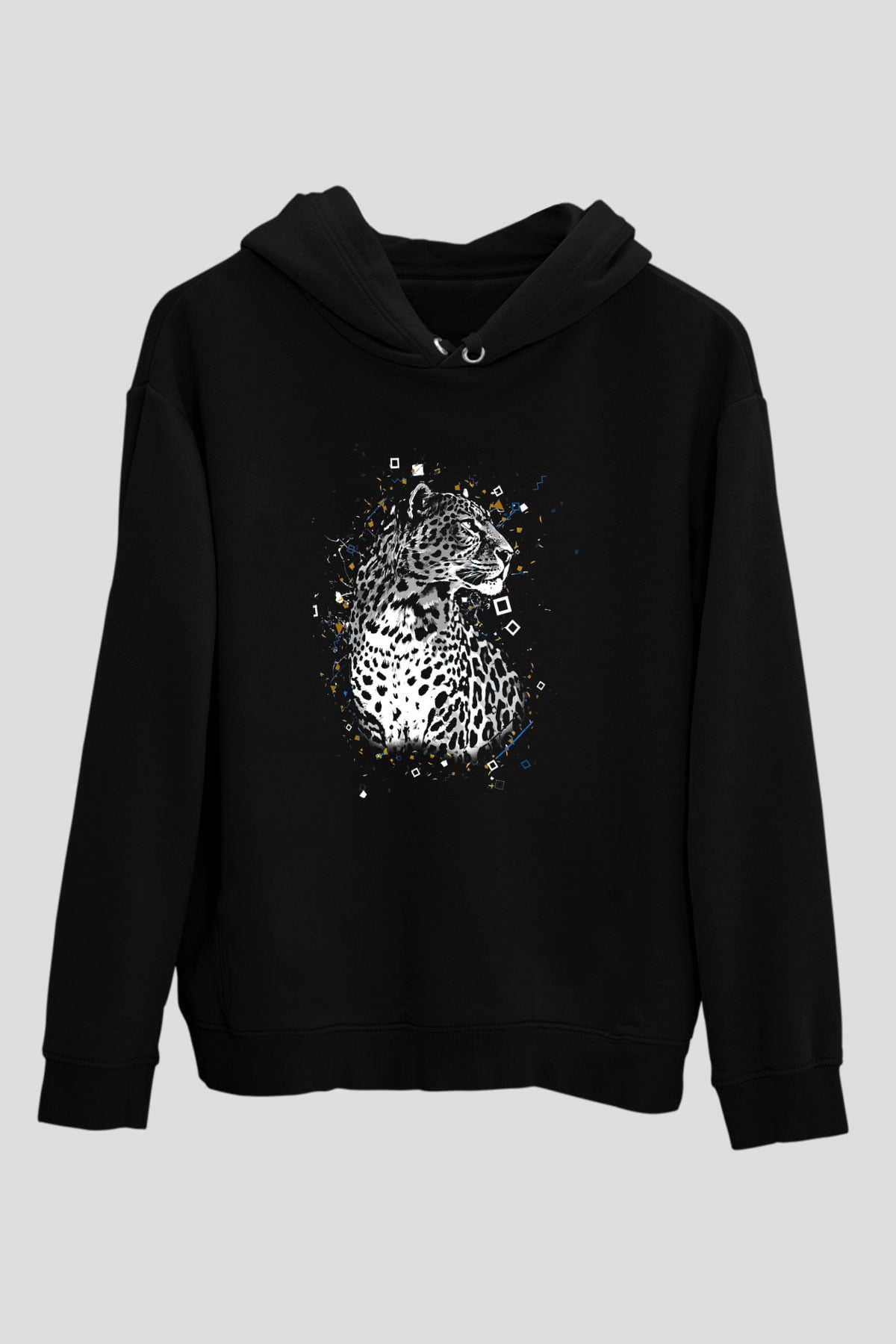 Çita Siyah Unisex Kapüşonlu Sweatshirt