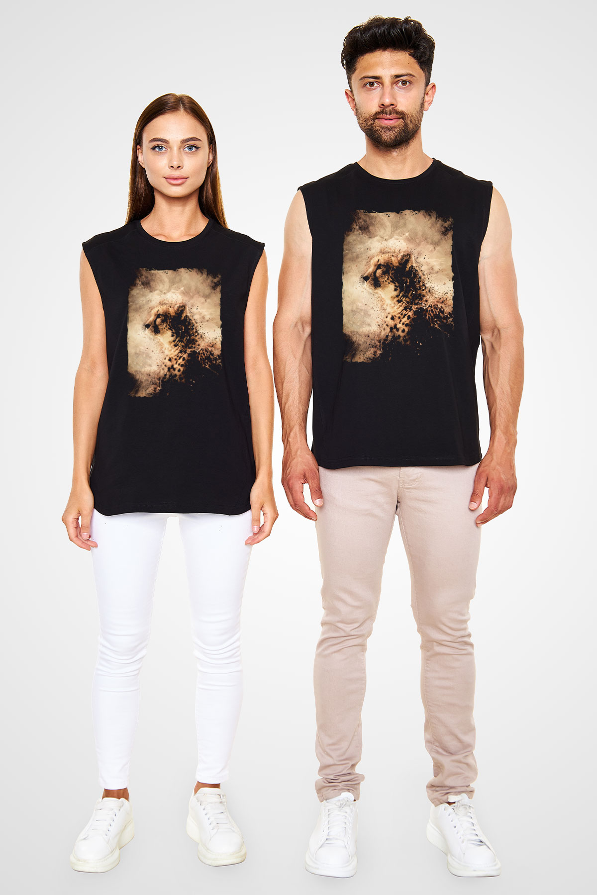 Çita Siyah Unisex Kolsuz Tişört