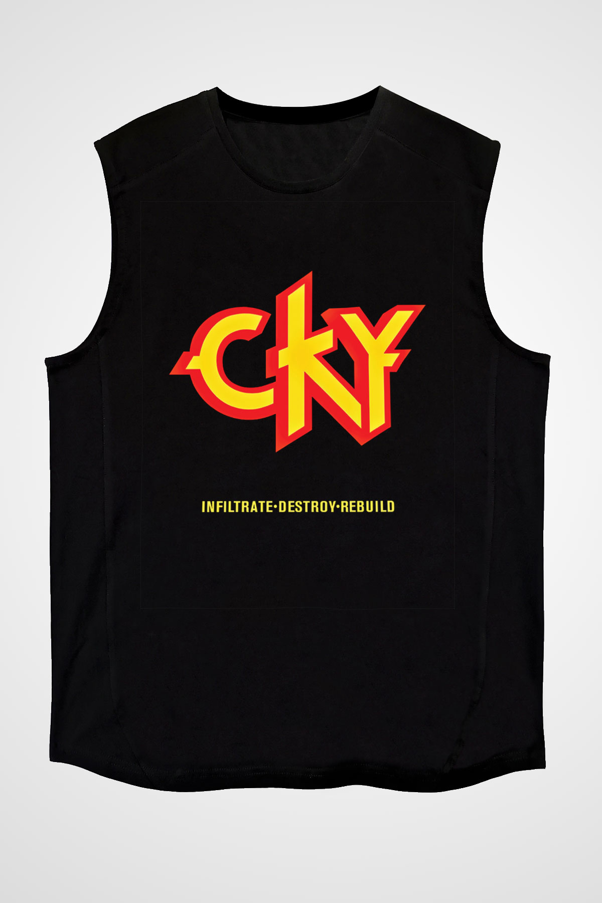 CKY Baskılı Unisex Siyah Kolsuz Tişört
