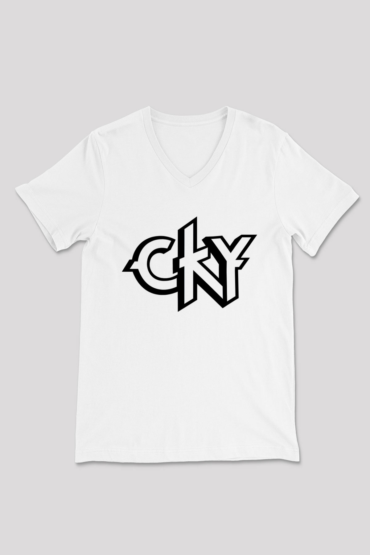 CKY Beyaz Unisex V Yaka Tişört