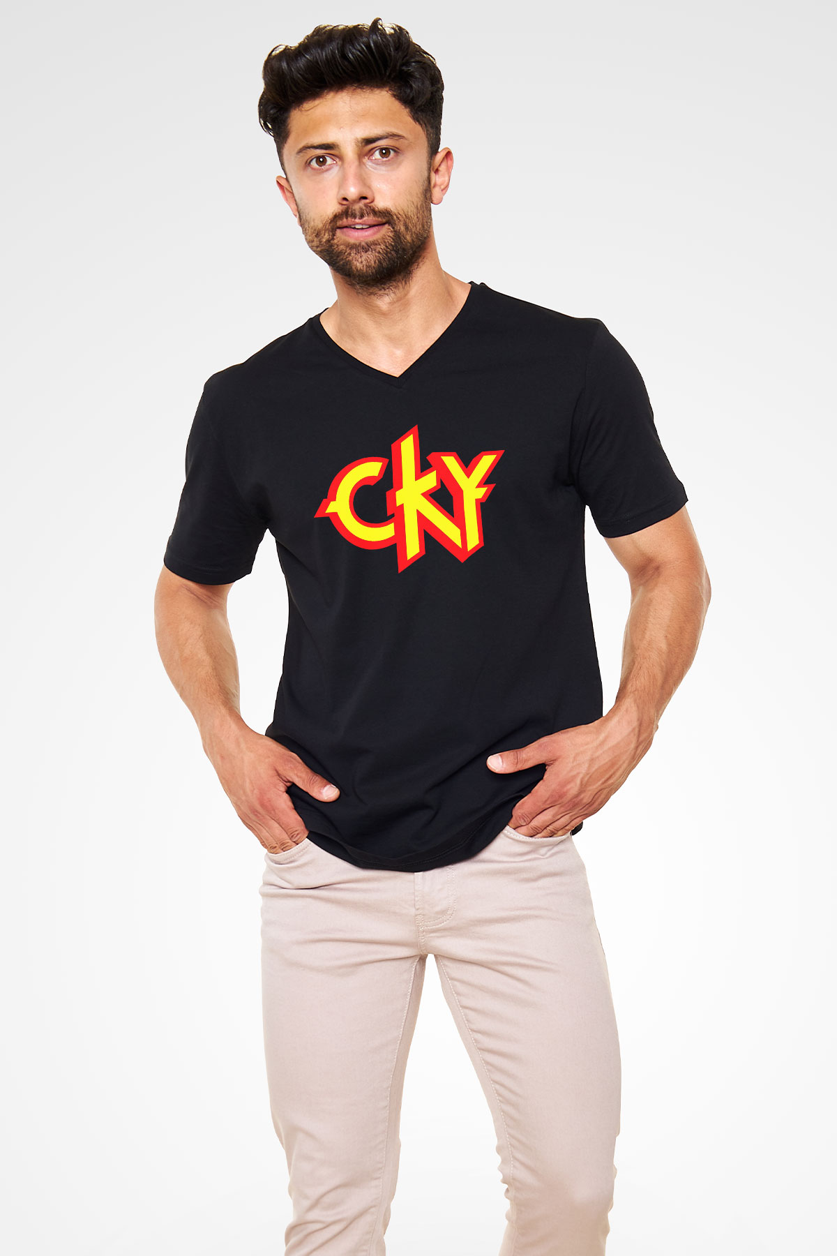 CKY Siyah Unisex V Yaka Tişört T-Shirt