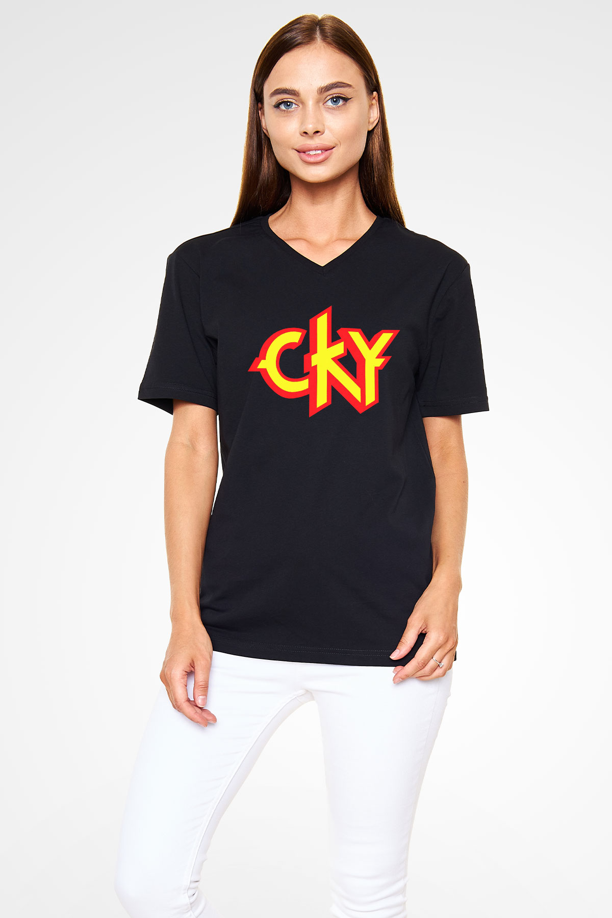 CKY Siyah Unisex V Yaka Tişört T-Shirt