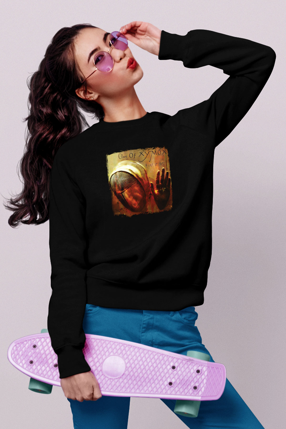 Clan of Xymox Baskılı Unisex Siyah Sweatshirt