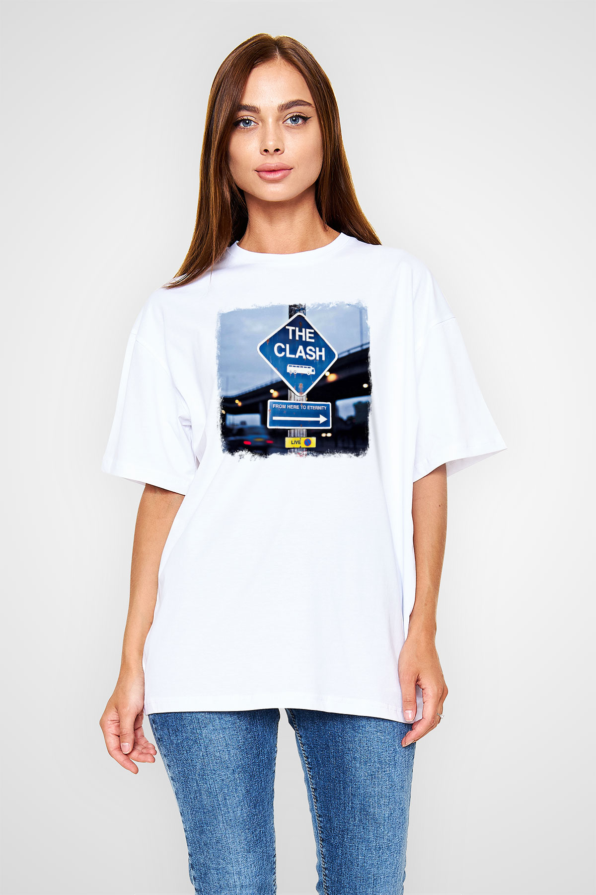 Clash (The) Baskılı Unisex Beyaz Oversize Tişört