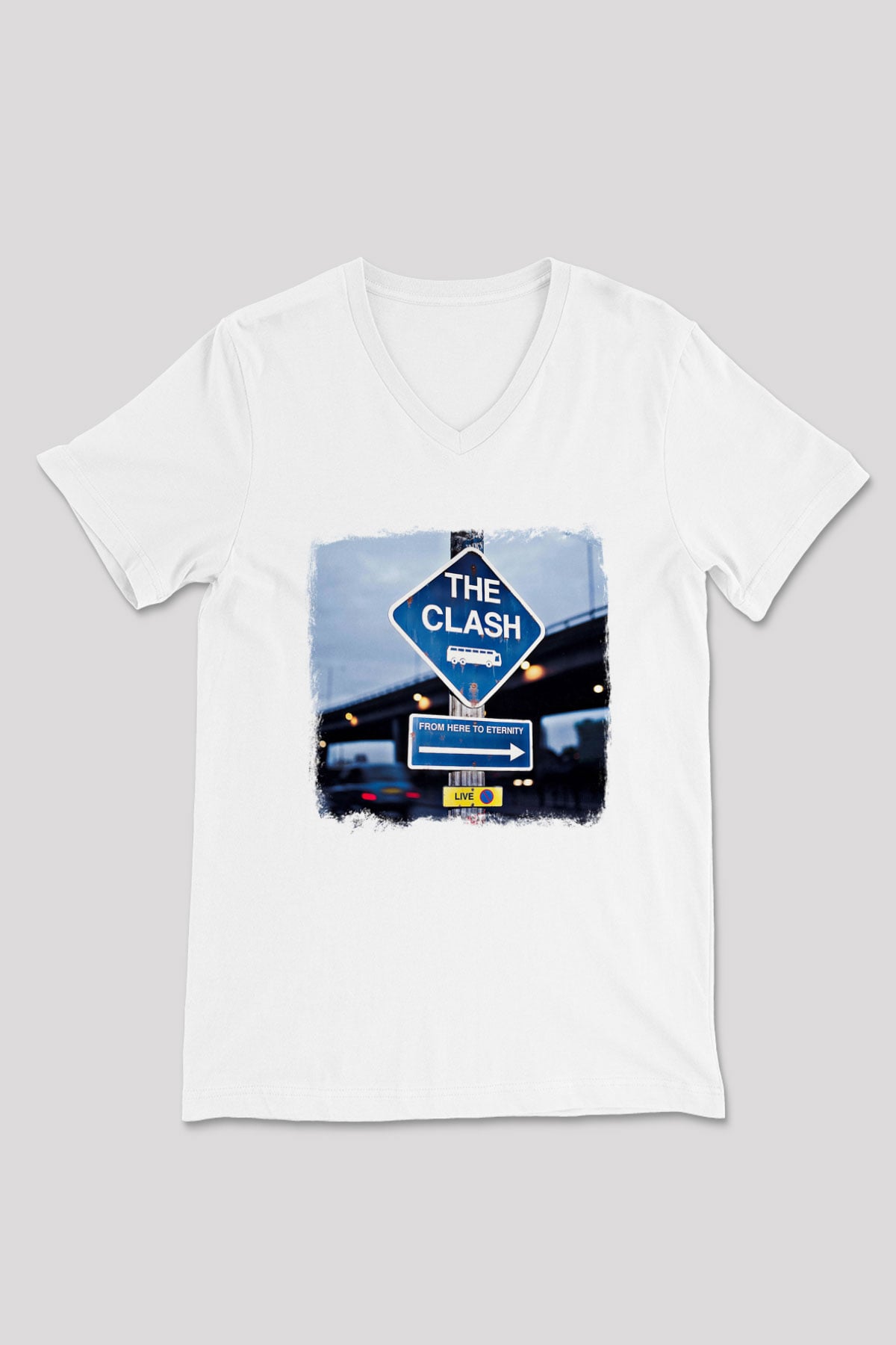 Clash (The) Baskılı Unisex Beyaz V Yaka Tişört