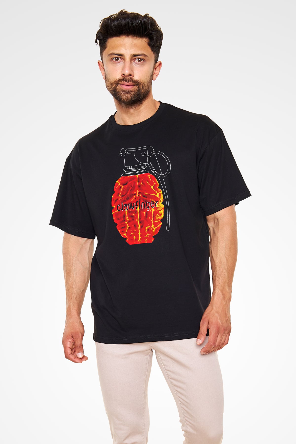 Clawfinger Baskılı Unisex Siyah Oversize Tişört