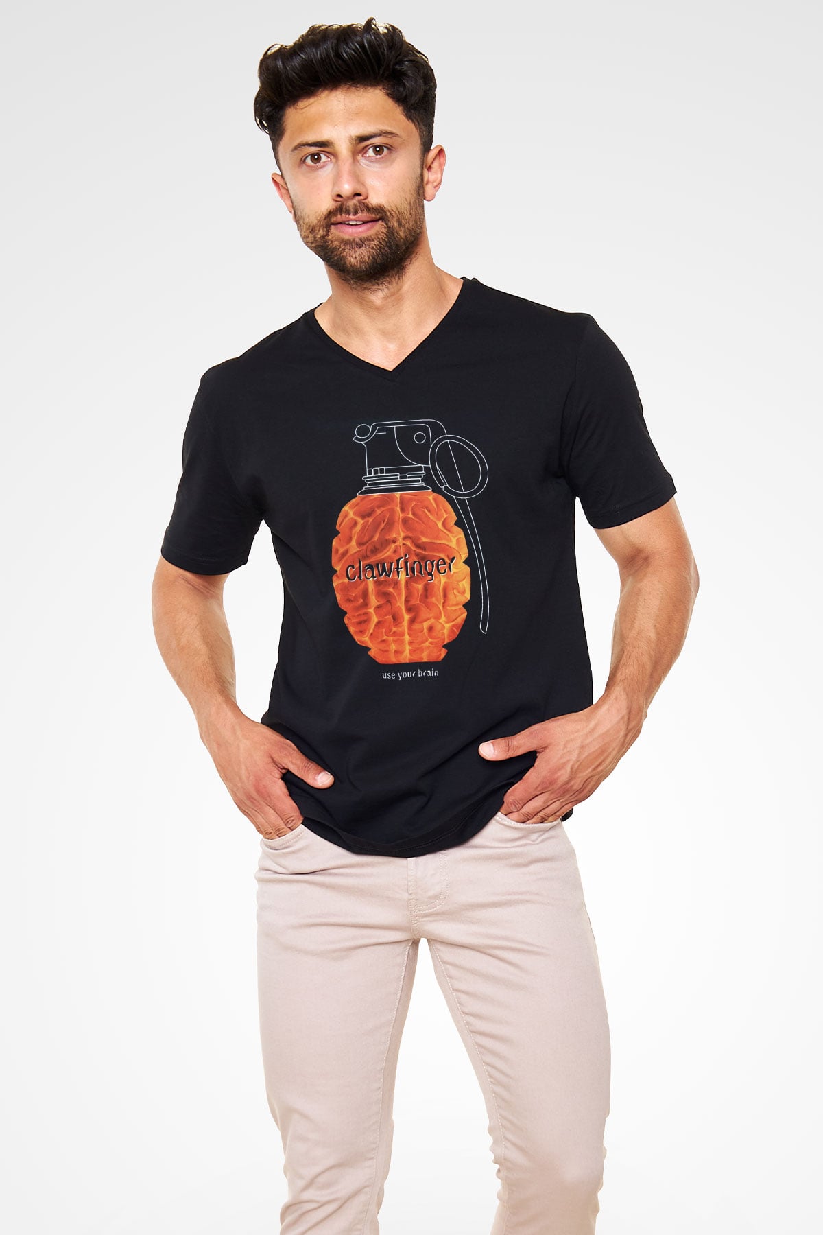 Clawfinger Siyah Unisex V Yaka Tişört