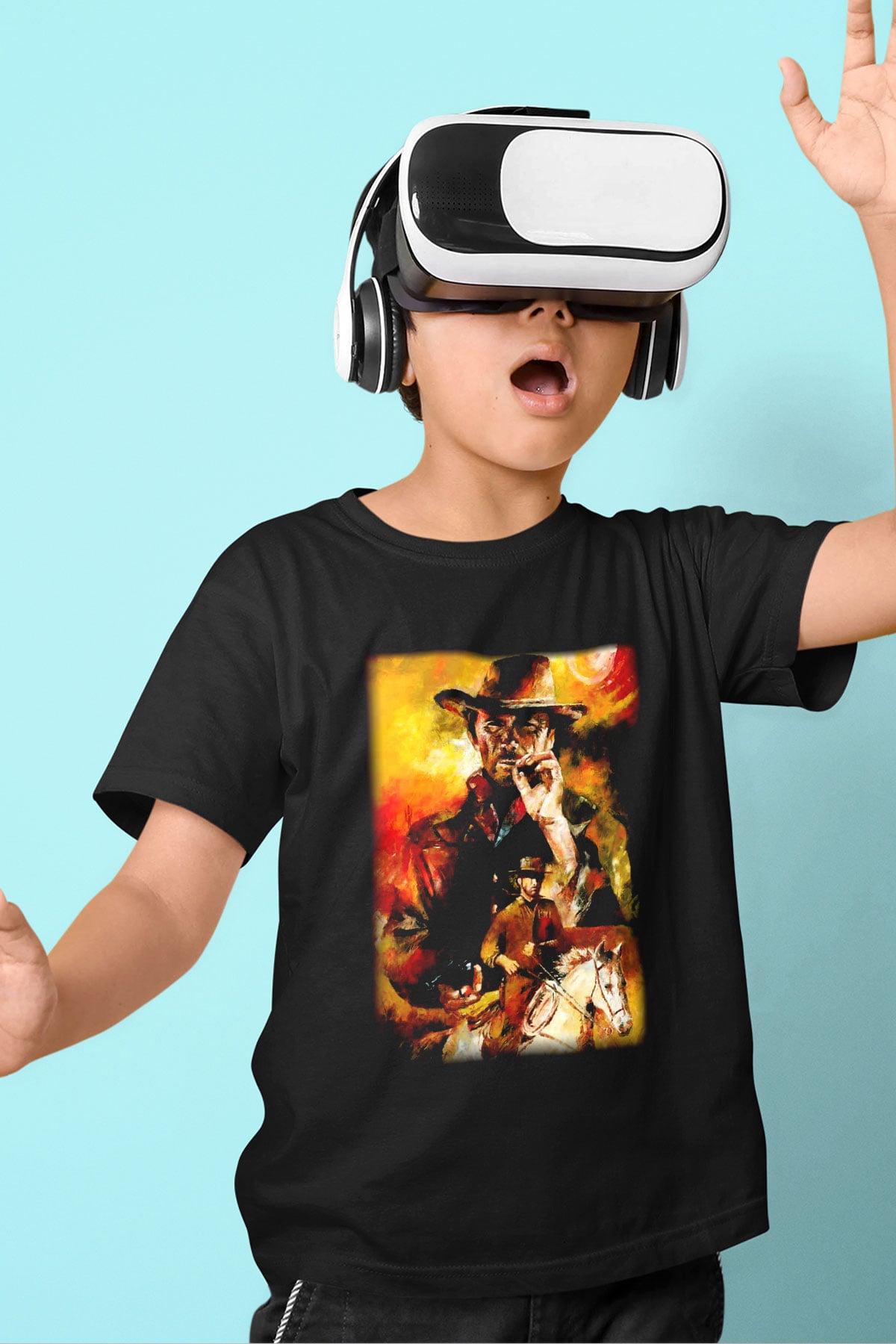 Clint Eastwood Baskılı Siyah Unisex Çocuk Tişört