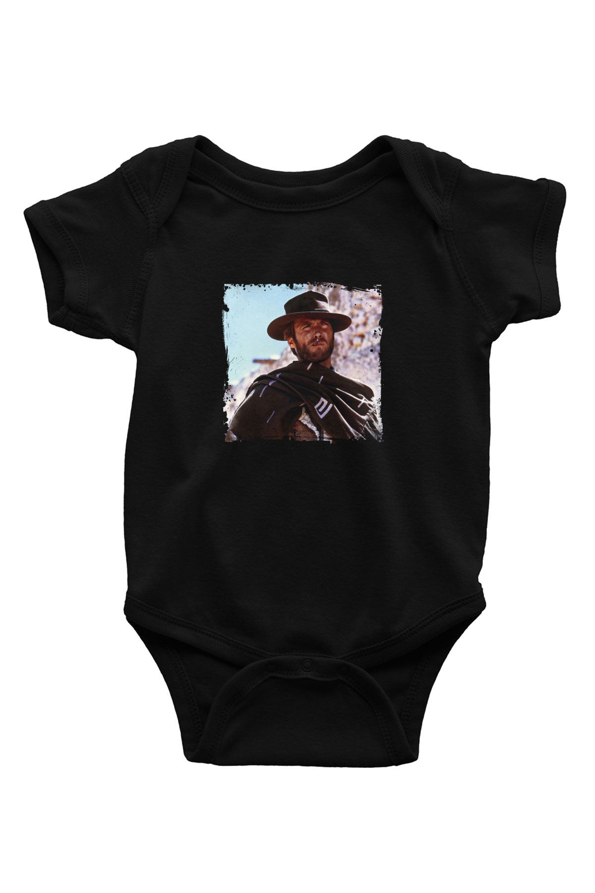 Clint Eastwood Baskılı Unisex Siyah Bebek Body - Zıbın