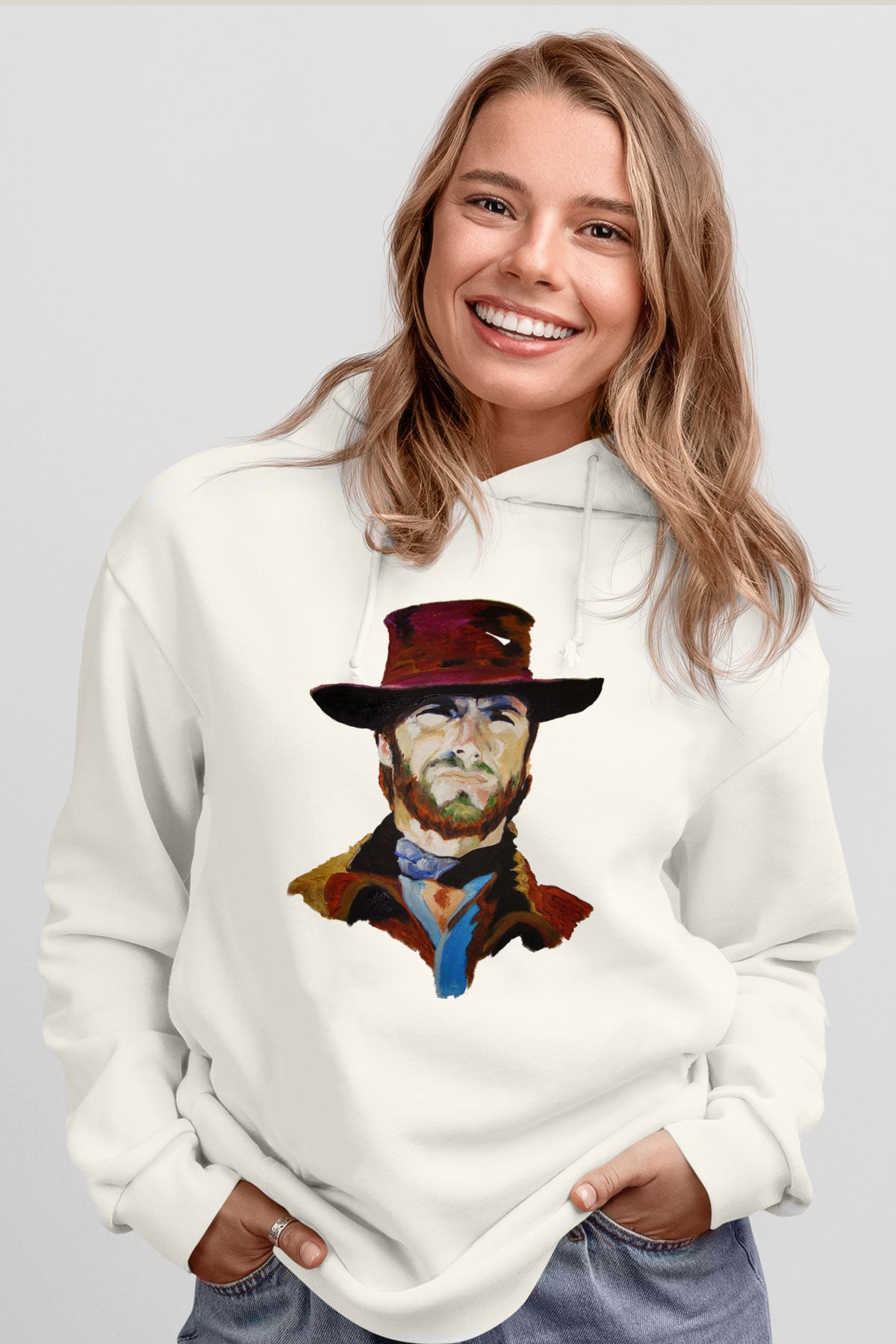 Clint Eastwood Beyaz Unisex Kapşonlu Sweatshirt