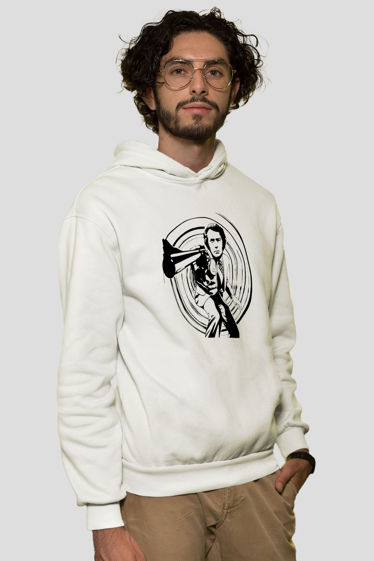 Clint Eastwood Beyaz Unisex Kapşonlu Sweatshirt