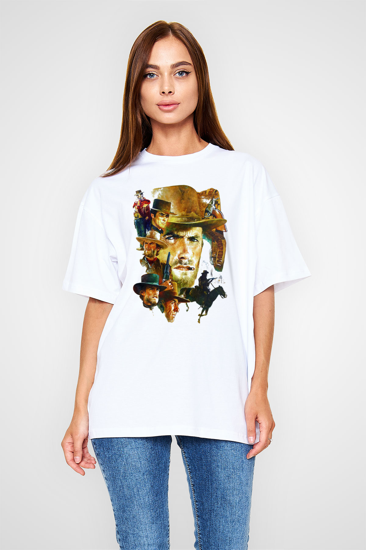 Clint Eastwood Beyaz Unisex Oversize Tişört T-Shirt