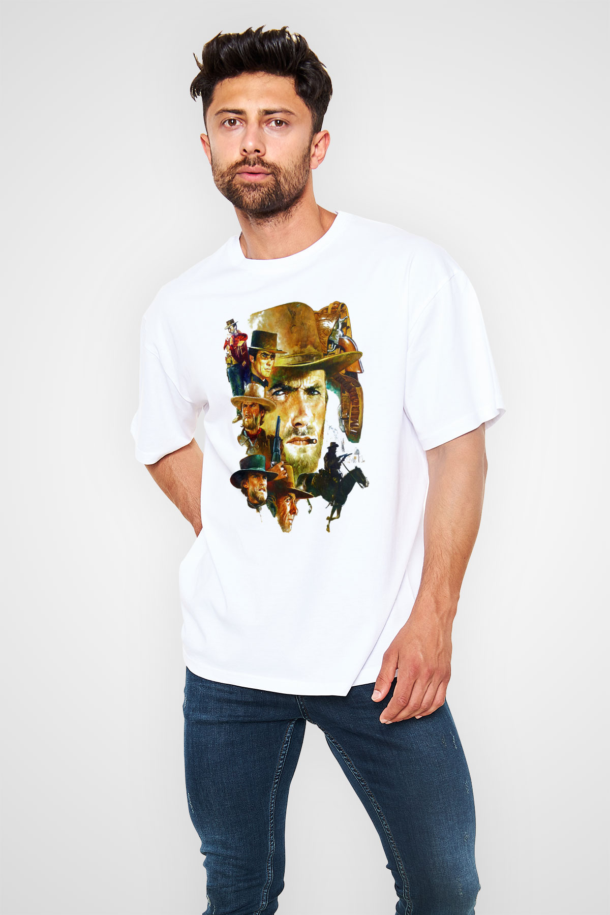 Clint Eastwood Beyaz Unisex Oversize Tişört T-Shirt