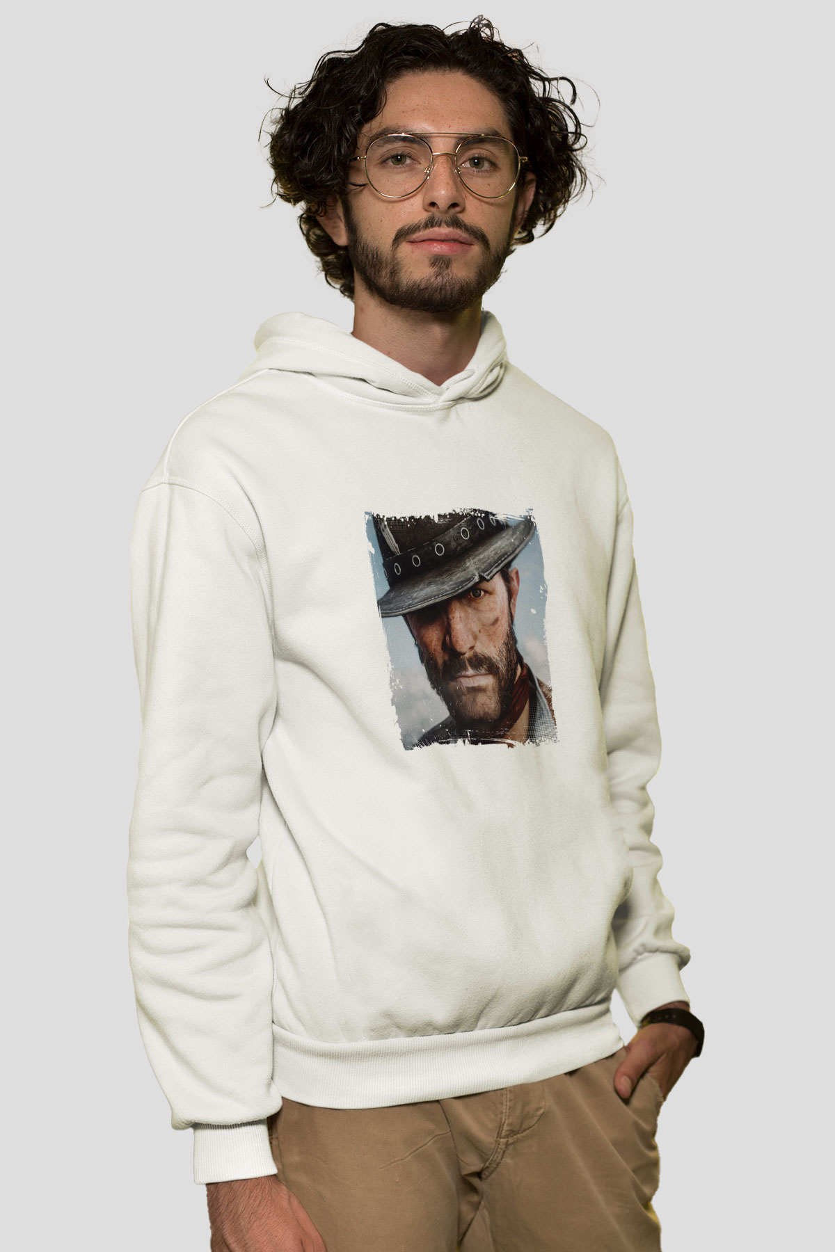 Clint Eastwood Unisex Baskılı Beyaz Kapüşonlu Sweatshirt