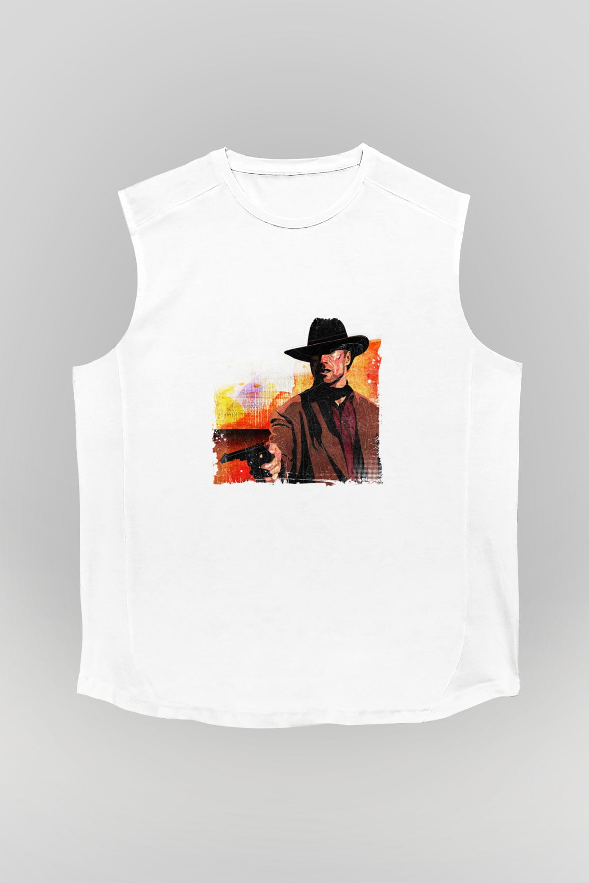 Clint Eastwood Unisex Baskılı Beyaz Kolsuz Tişört