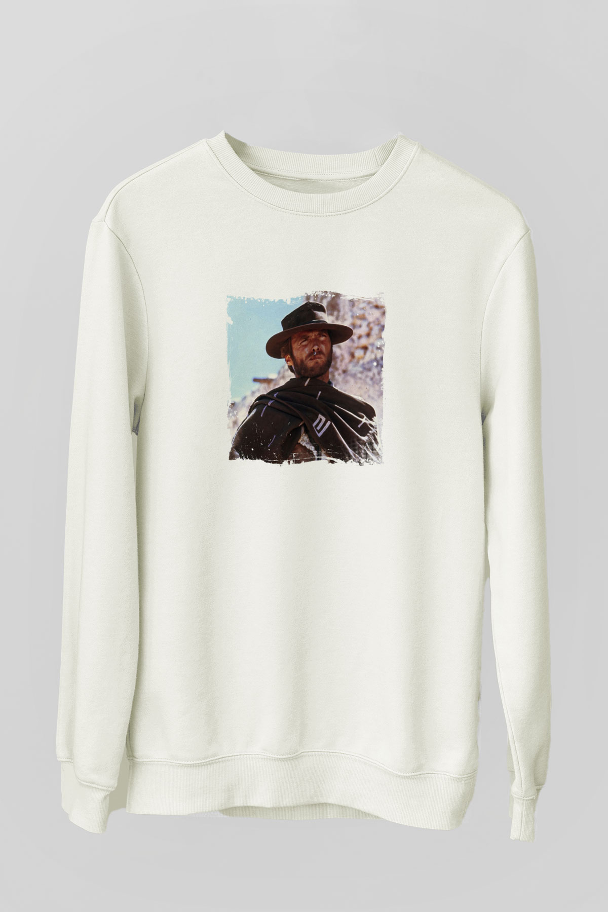 Clint Eastwood Unisex Baskılı Beyaz Sweatshirt