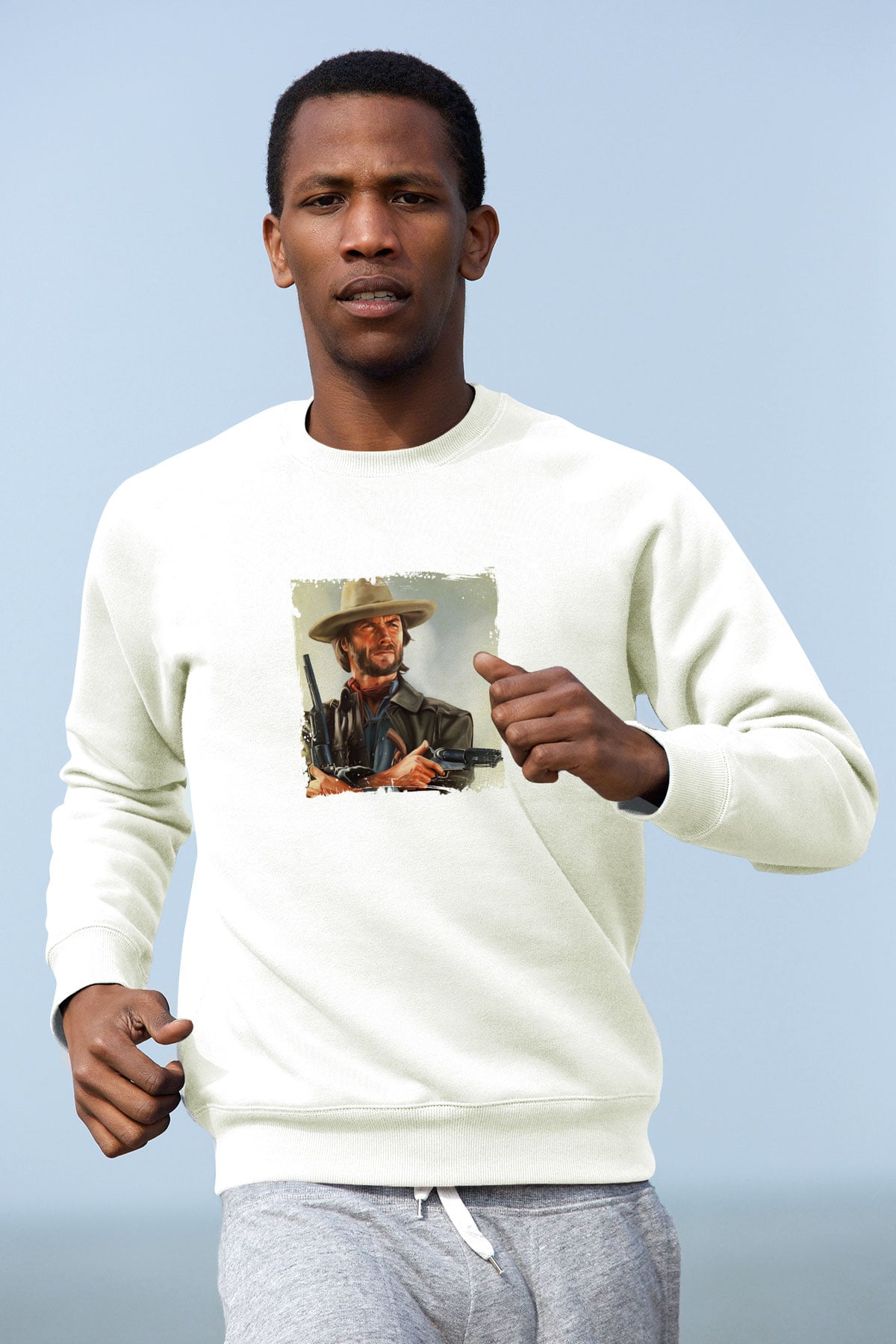 Clint Eastwood Unisex Baskılı Beyaz Sweatshirt