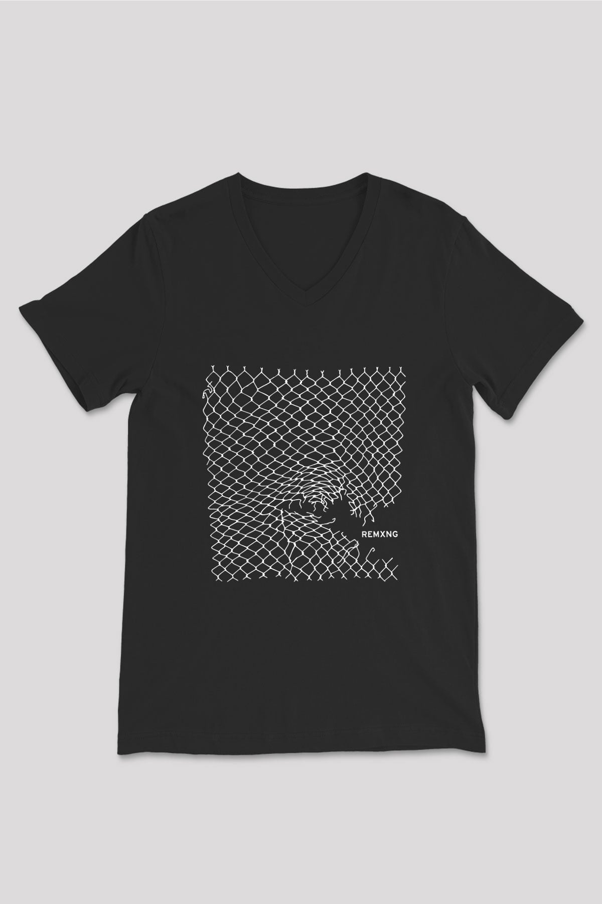 Clipping Baskılı Unisex Siyah V Yaka Tişört
