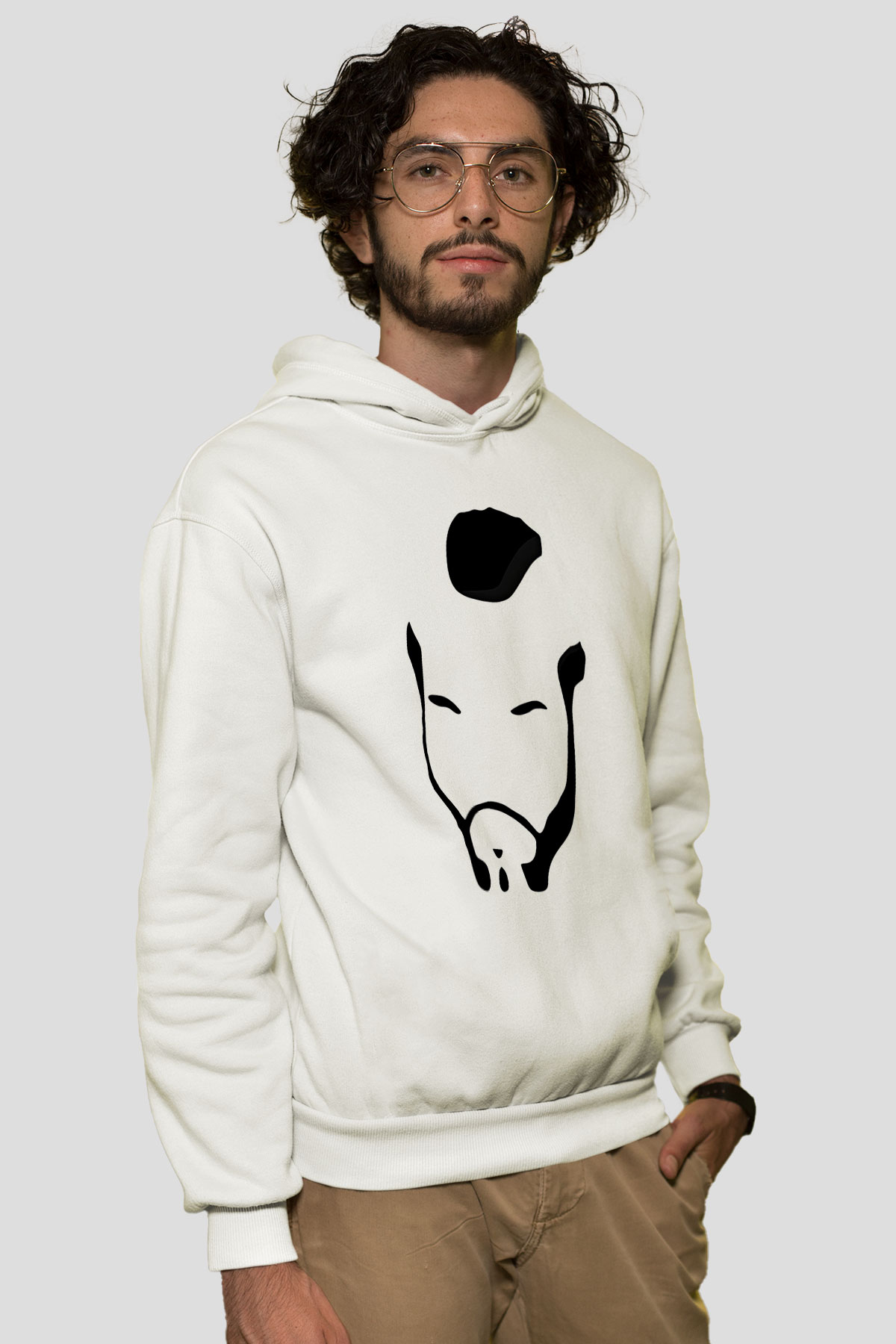 Clubber Baskılı Beyaz Unisex Kapüşonlu Sweatshirt