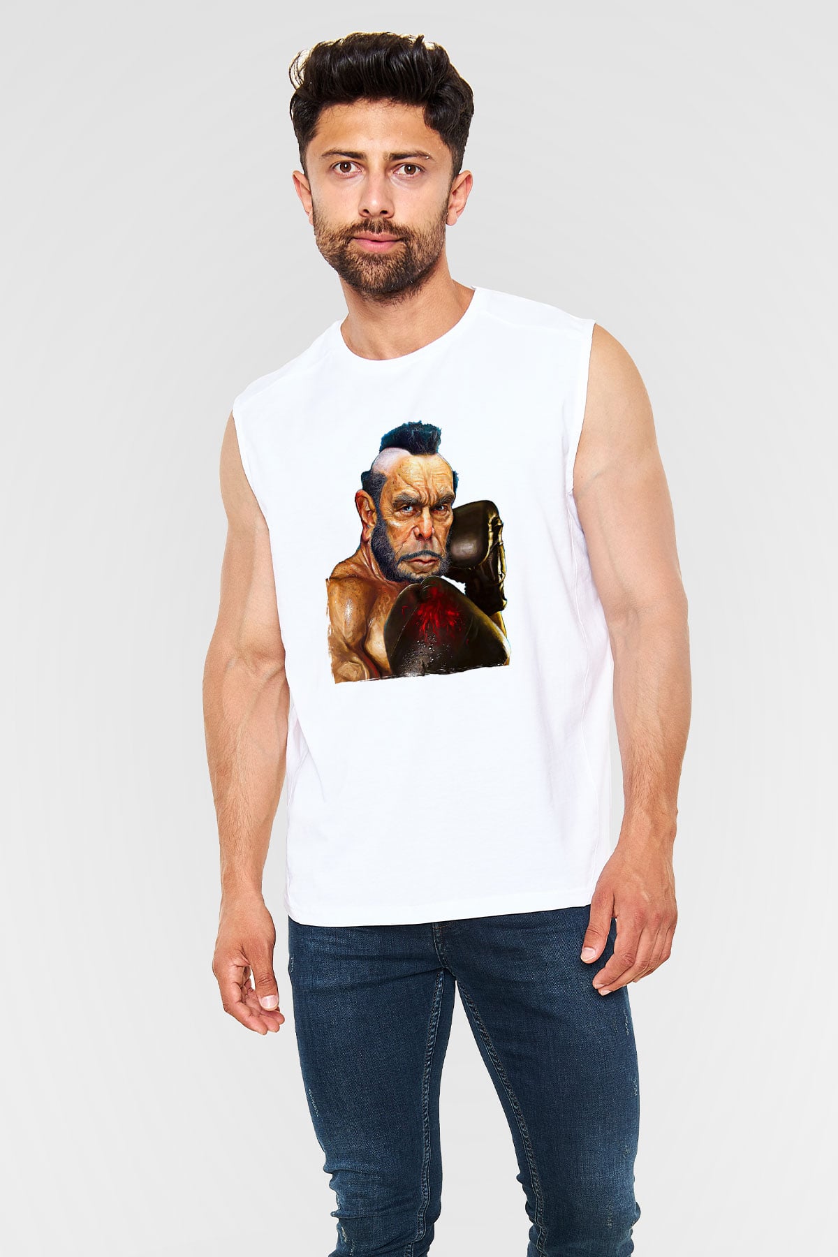 Clubber Baskılı Beyaz Unisex Kolsuz Tişört - Tshirt
