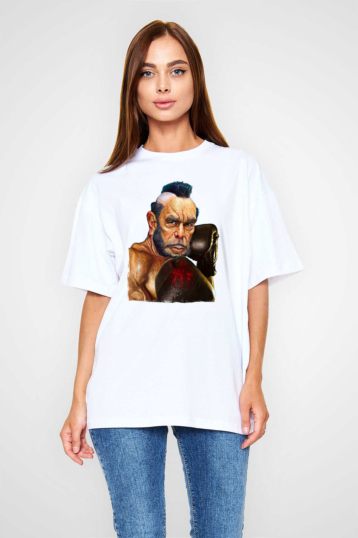 Clubber Baskılı Beyaz Unisex Oversize Tişört - Tshirt