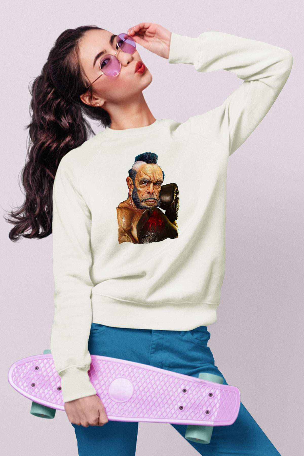 Clubber Baskılı Beyaz Unisex Sweatshirt