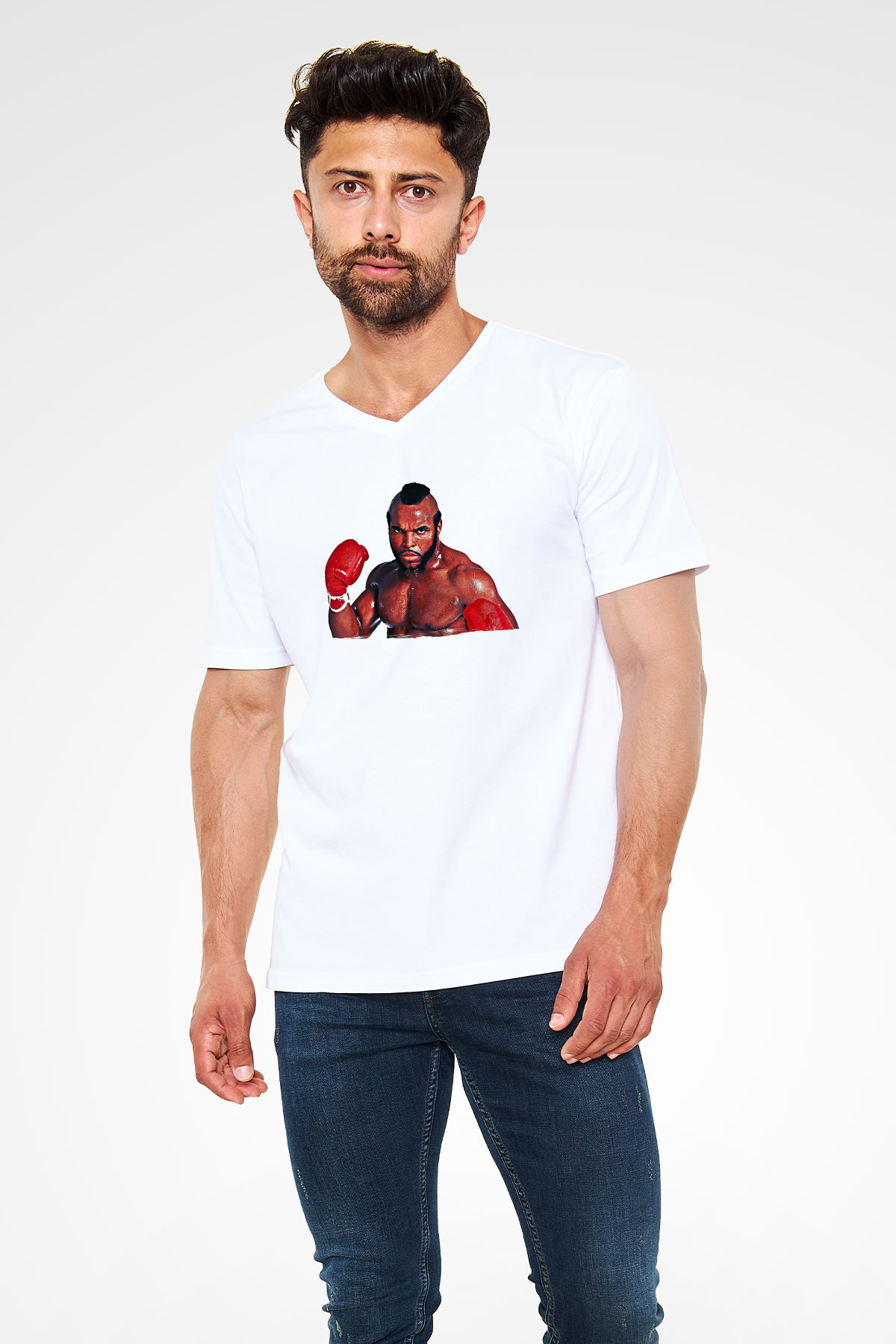 Clubber Baskılı Beyaz Unisex V Yaka Tişört - Tshirt