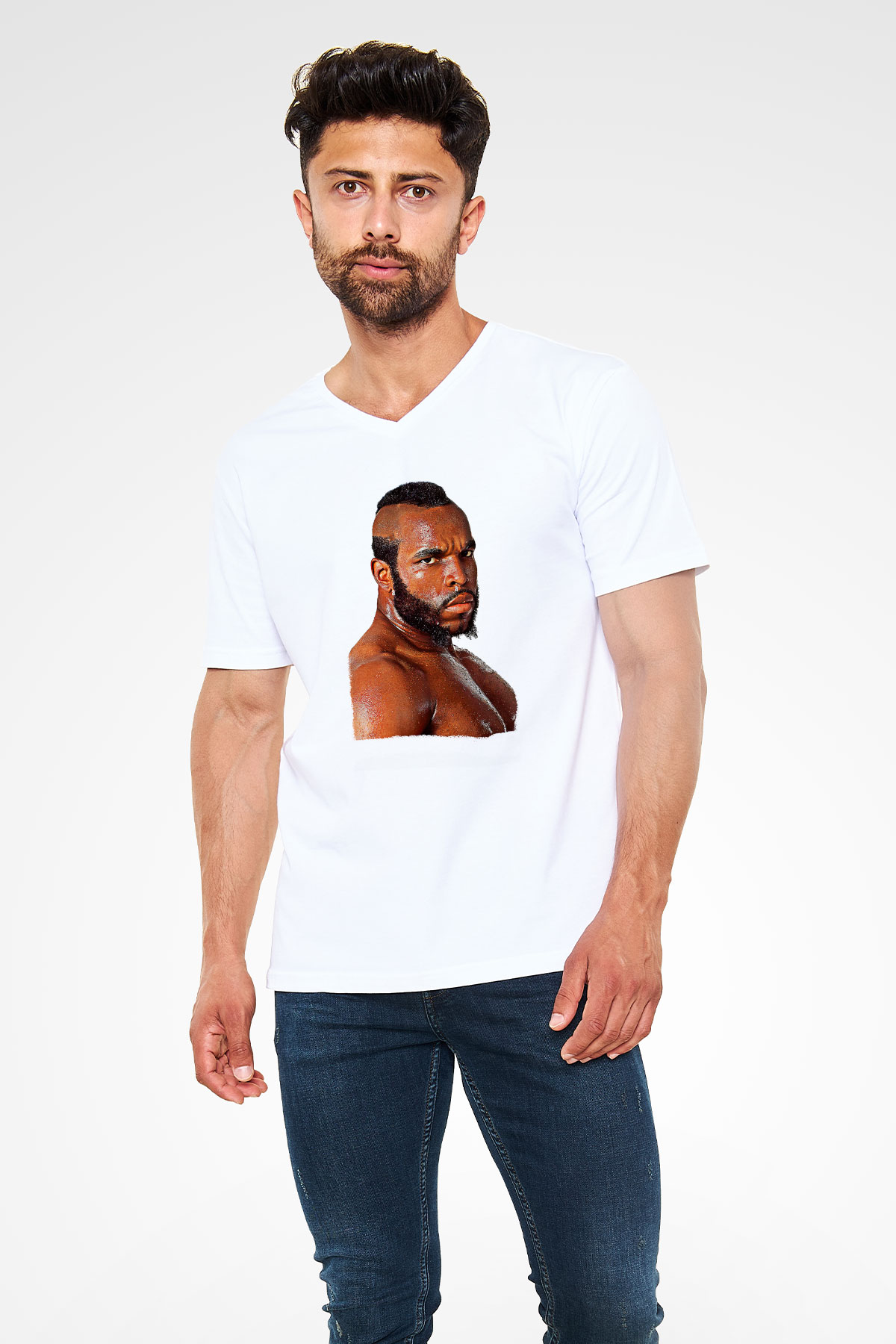 Clubber Baskılı Beyaz Unisex V Yaka Tişört - Tshirt