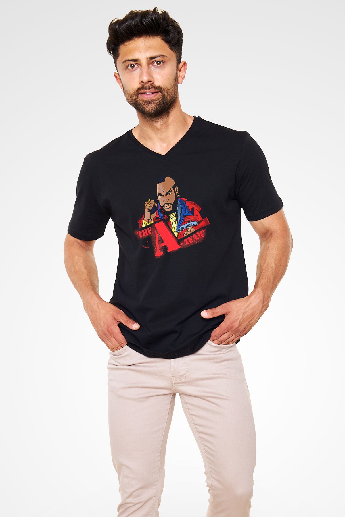 Clubber Baskılı Unisex Siyah V Yaka Tişört - Tshirt