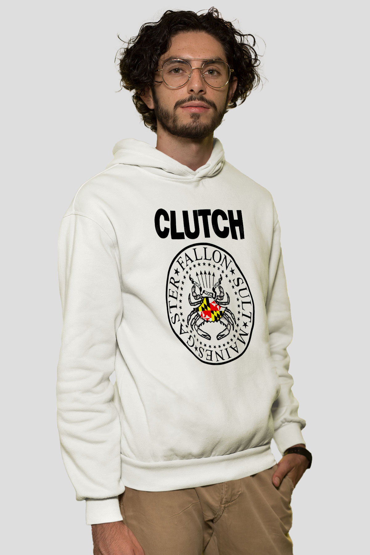 Clutch Beyaz Unisex Kapüşonlu Sweatshirt