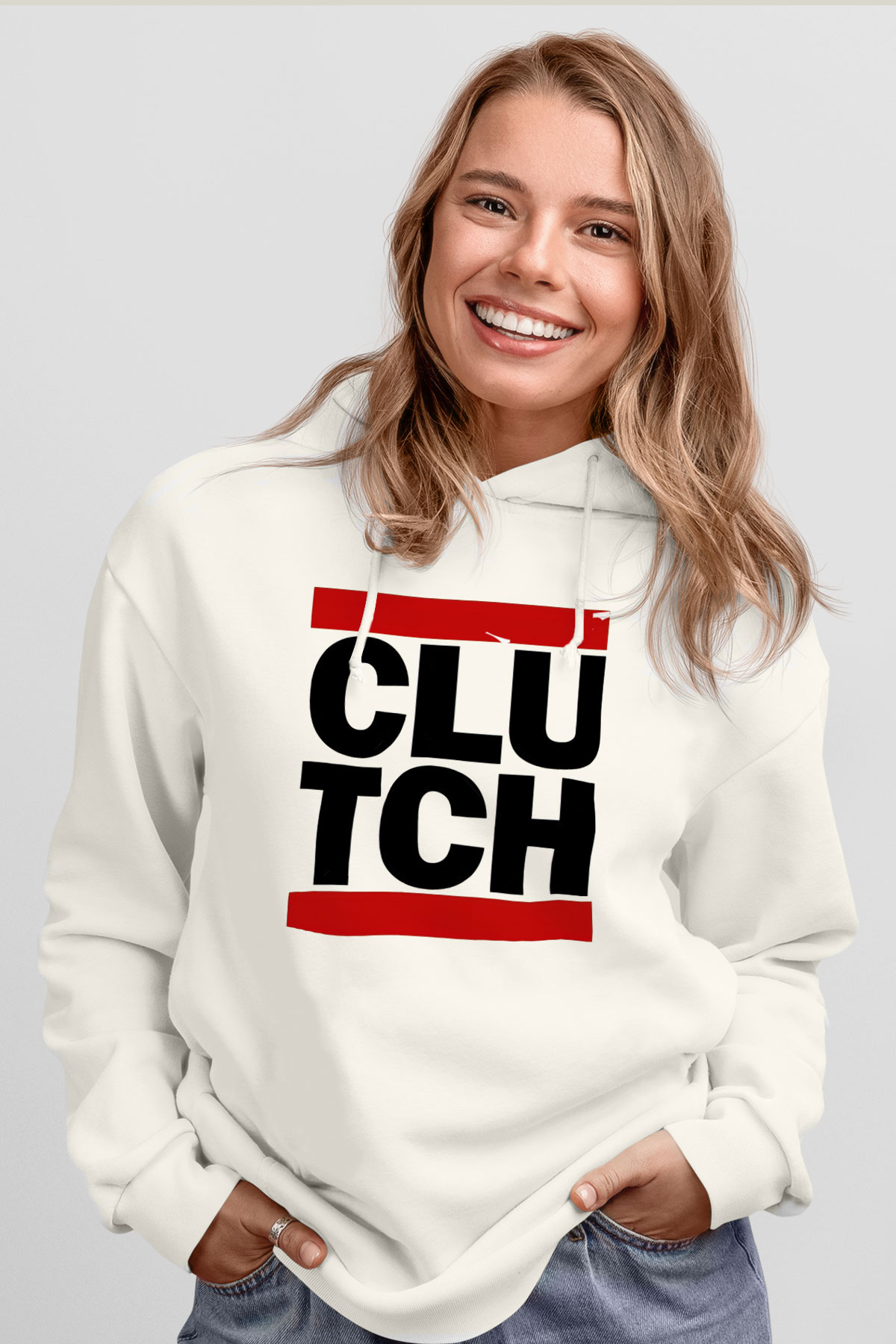 Clutch Beyaz Unisex Kapüşonlu Sweatshirt