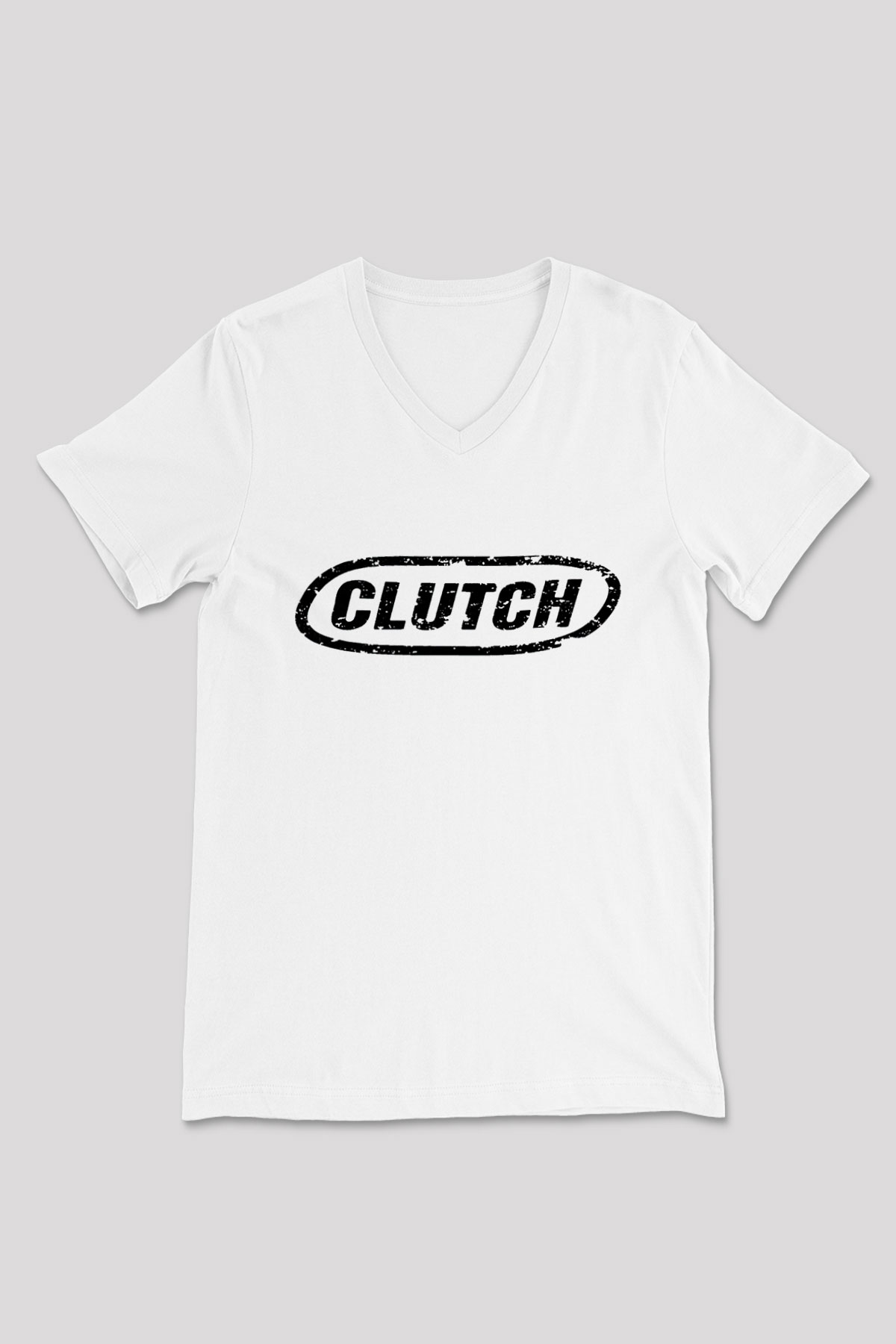 Clutch Beyaz Unisex V Yaka Tişört T-Shirt