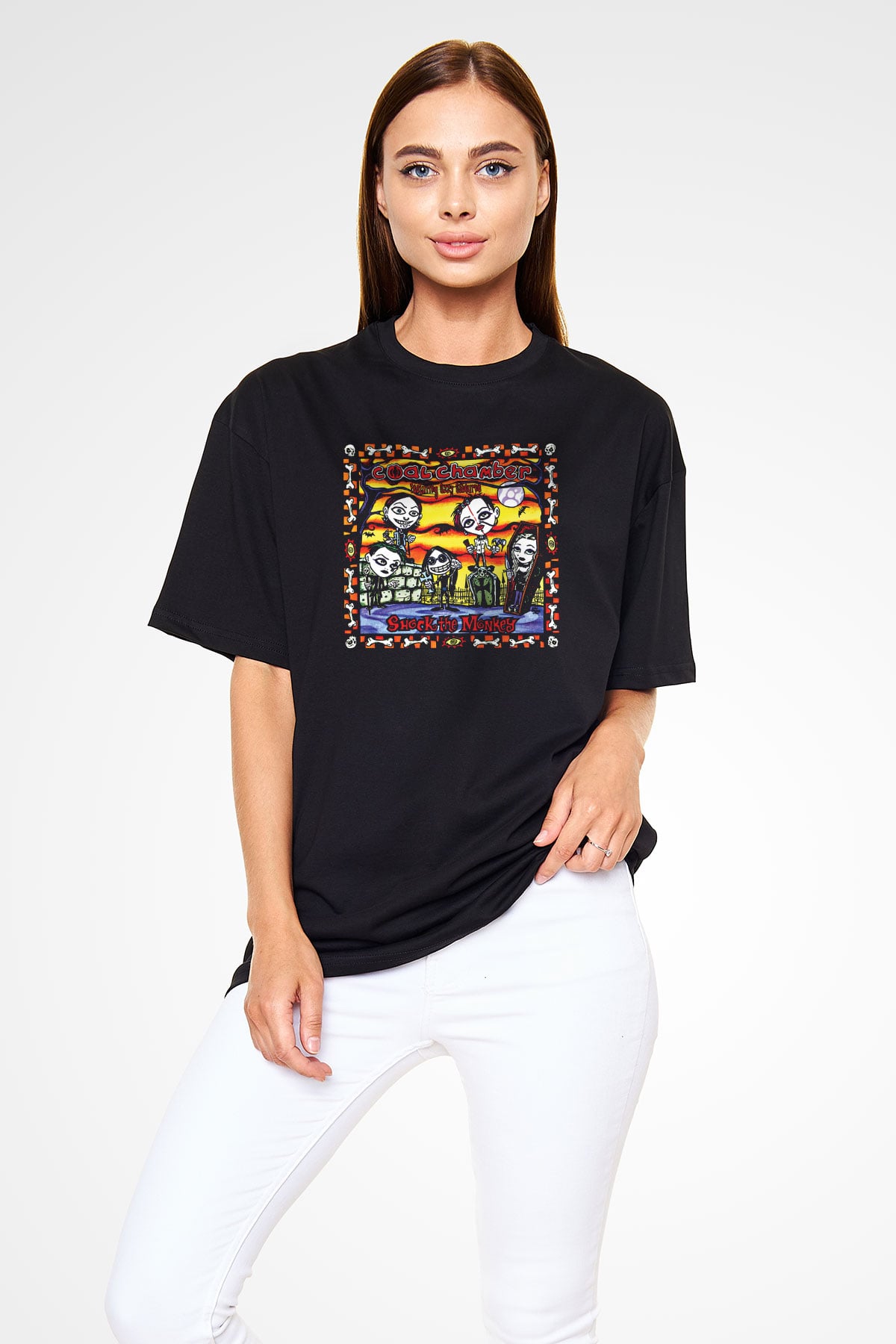 Coal Chamber Baskılı Unisex Siyah Oversize Tişört