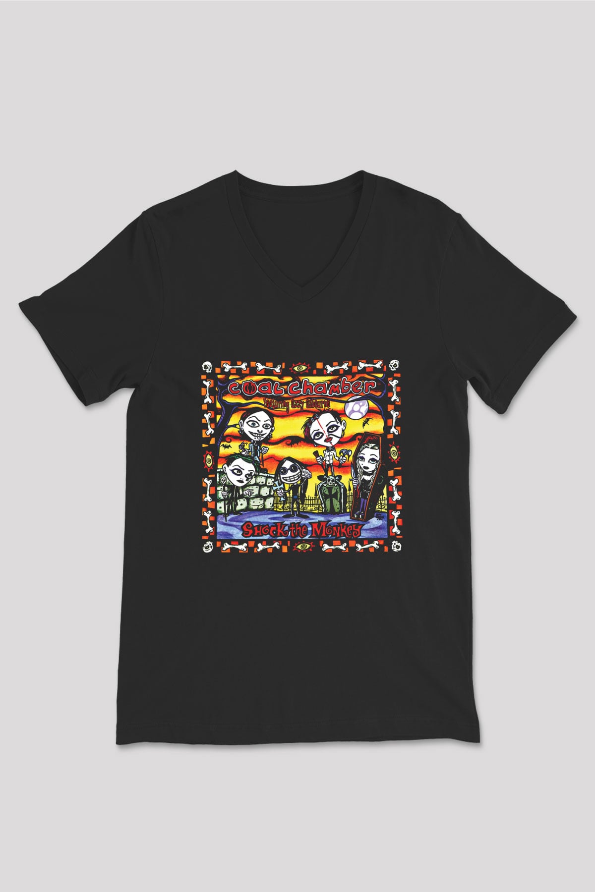 Coal Chamber Baskılı Unisex Siyah V Yaka Tişört