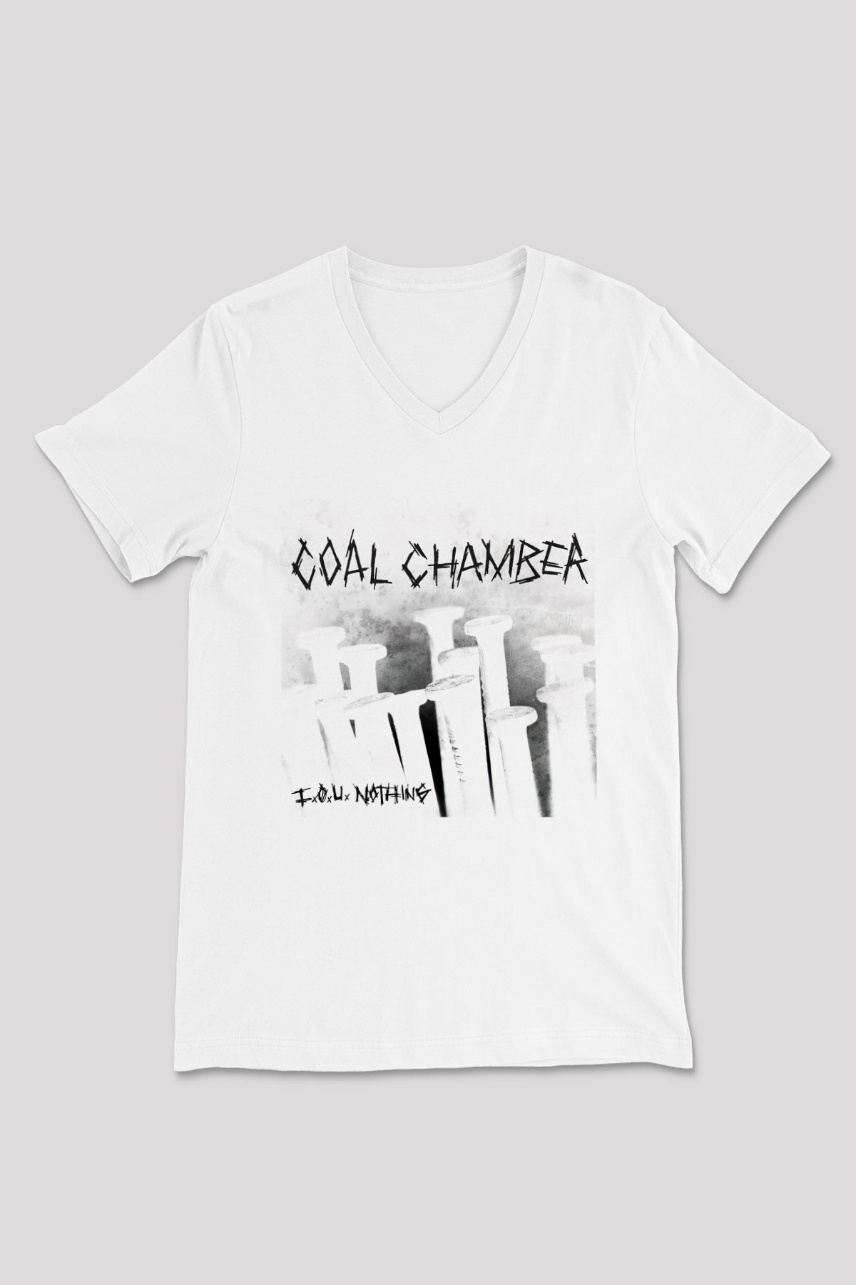 Coal Chamber Beyaz Unisex V Yaka Tişört T-Shirt