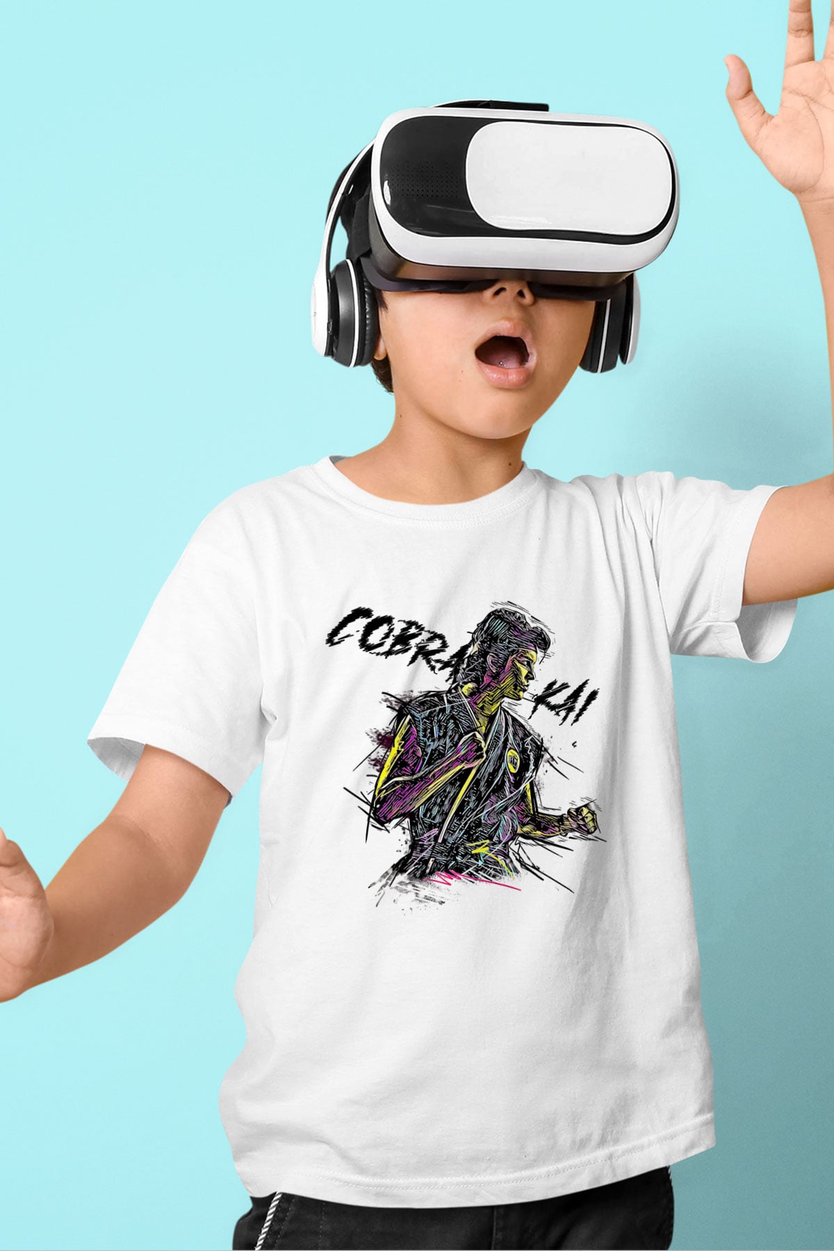 Cobra Kai Baskılı Beyaz Unisex Beyaz Çocuk Tişört - Tshirt
