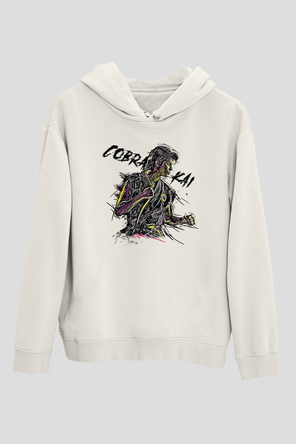 Cobra Kai Baskılı Beyaz Unisex Hoodie