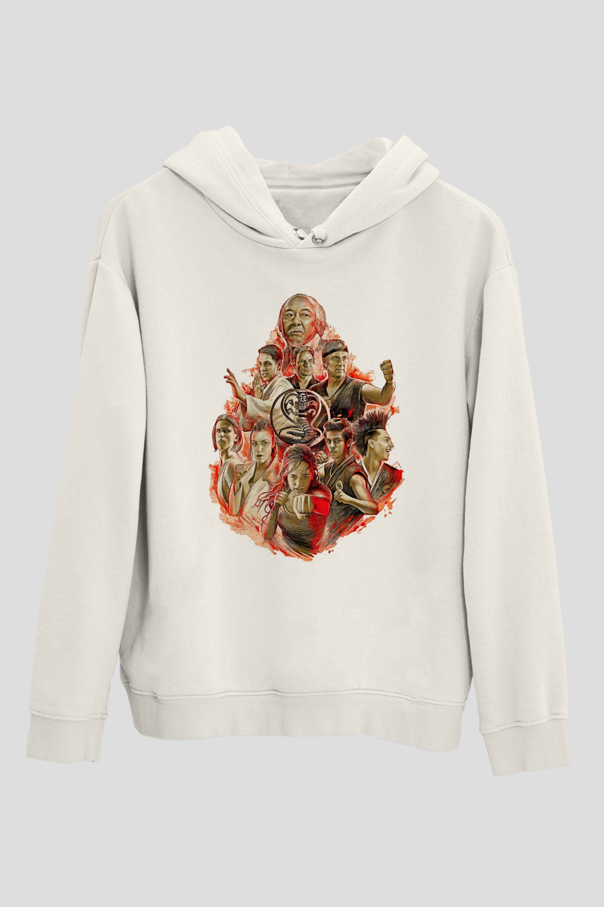 Cobra Kai Baskılı Beyaz Unisex Hoodie