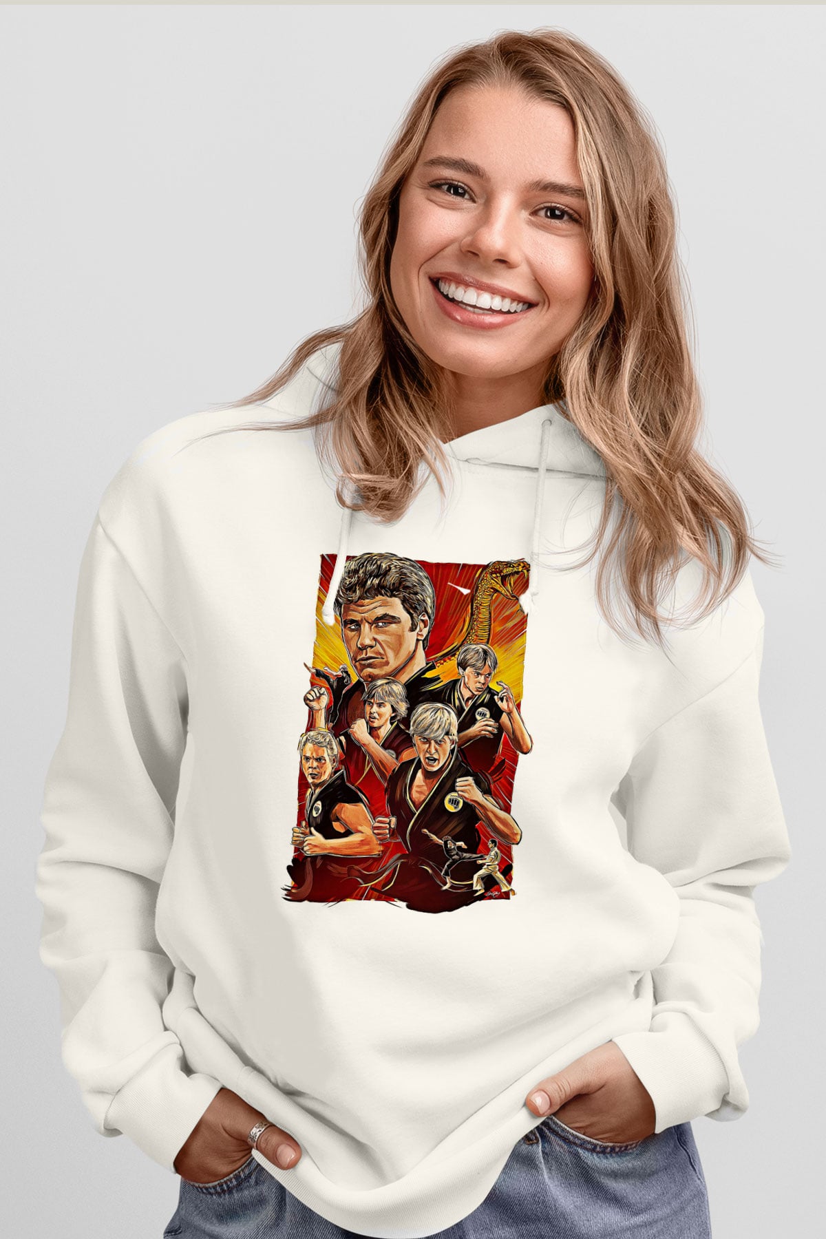Cobra Kai Baskılı Beyaz Unisex Hoodie