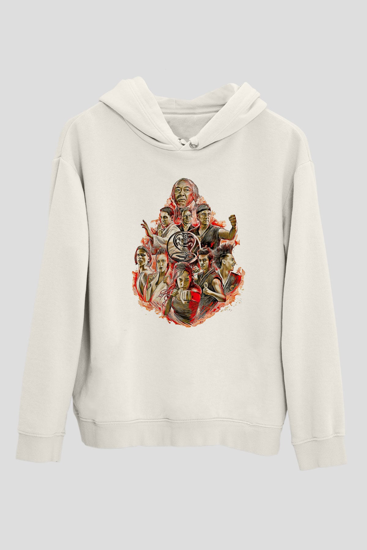 Cobra Kai Baskılı Beyaz Unisex Hoodie