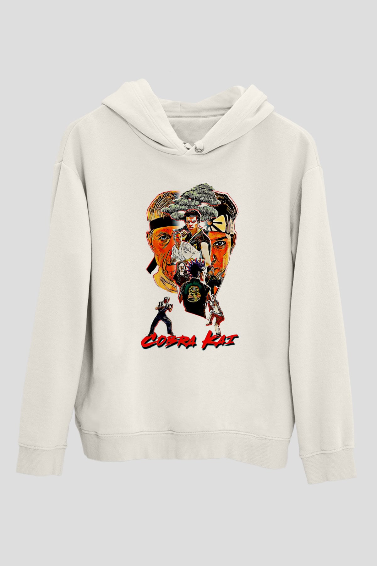 Cobra Kai Baskılı Beyaz Unisex Hoodie