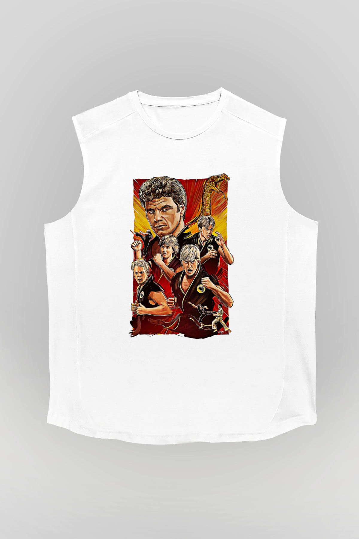 Cobra Kai Baskılı Beyaz Unisex Kolsuz Tişört - Tshirt
