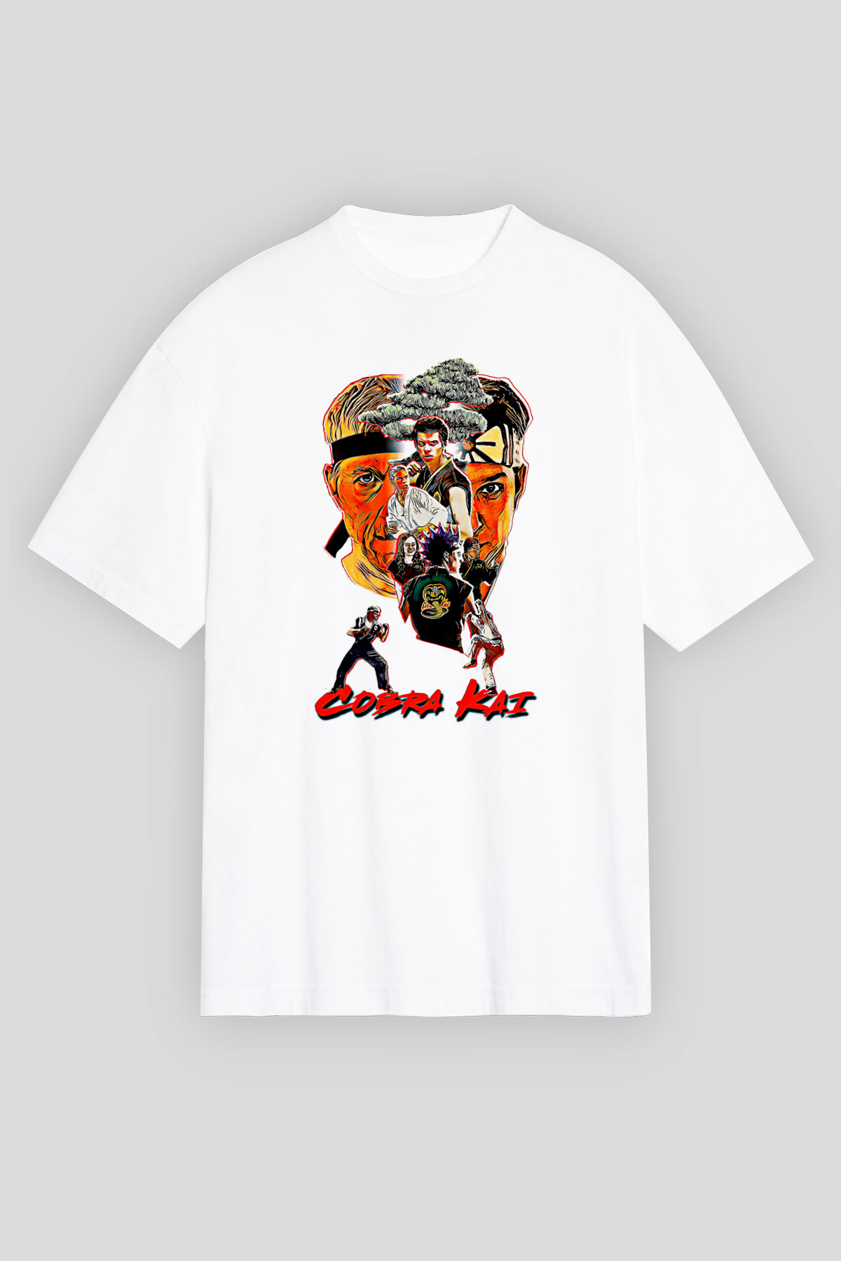 Cobra Kai Baskılı Beyaz Unisex Oversize Tişört - Tshirt