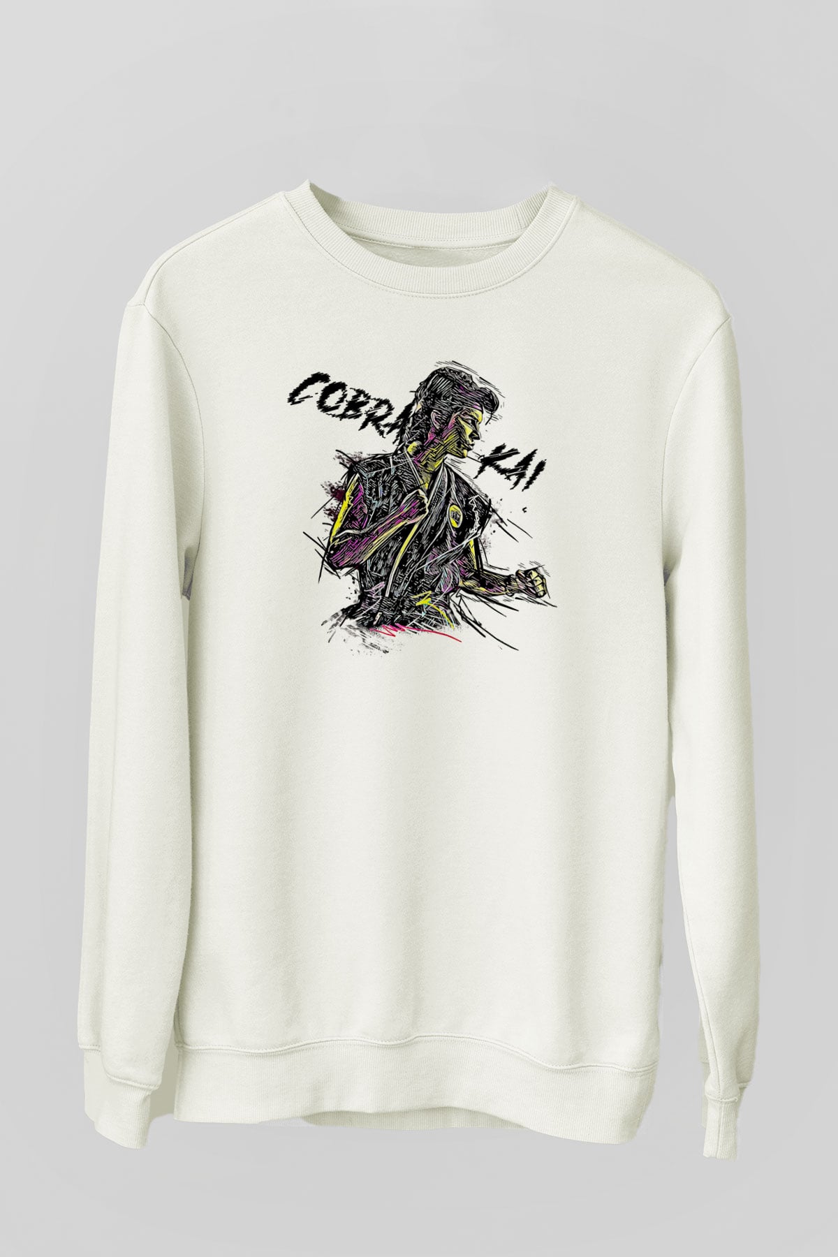 Cobra Kai Baskılı Beyaz Unisex Sweatshirt