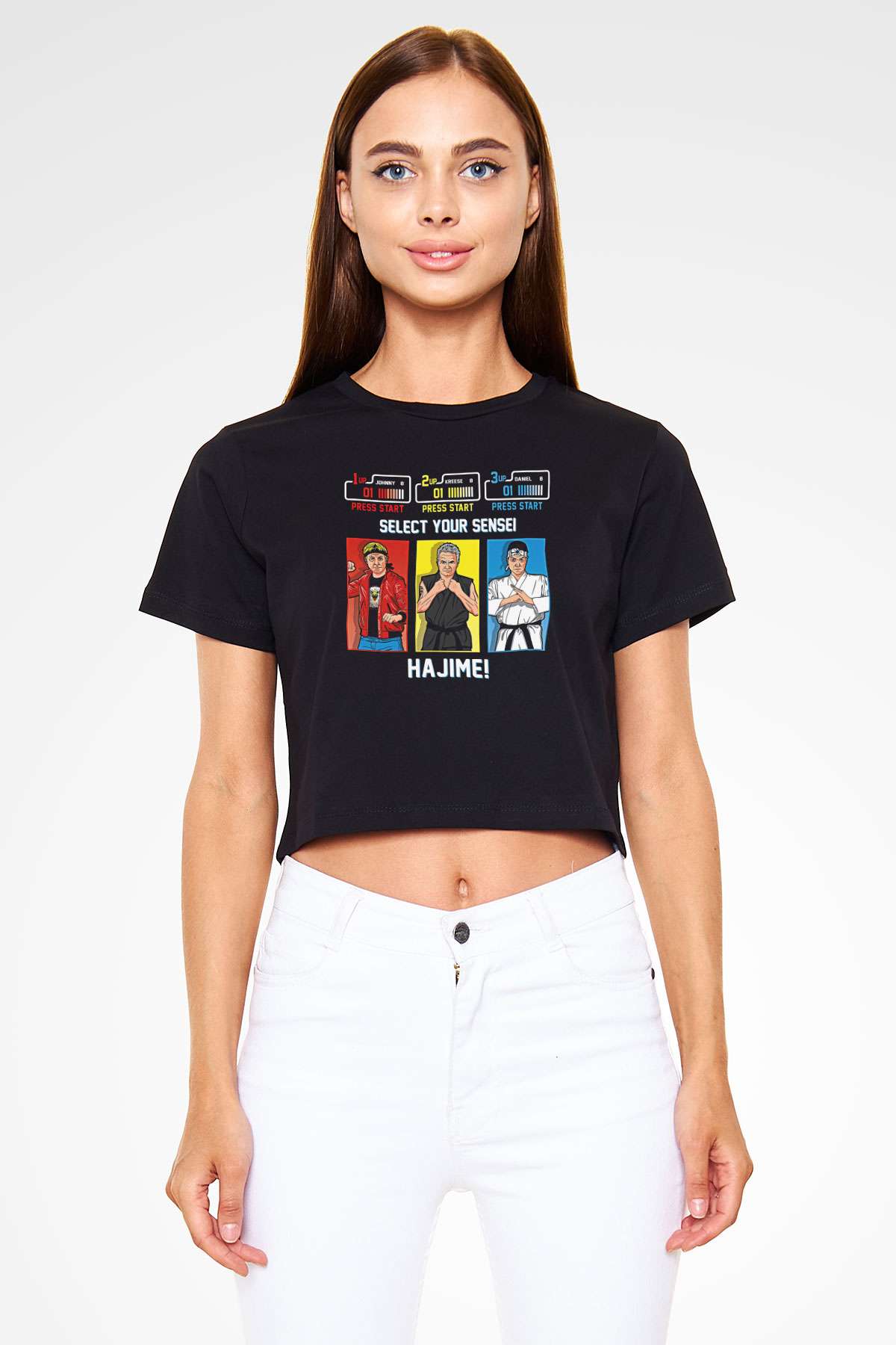 Cobra Kai Baskılı Siyah Crop Top Kadın Tişört - Tshirt